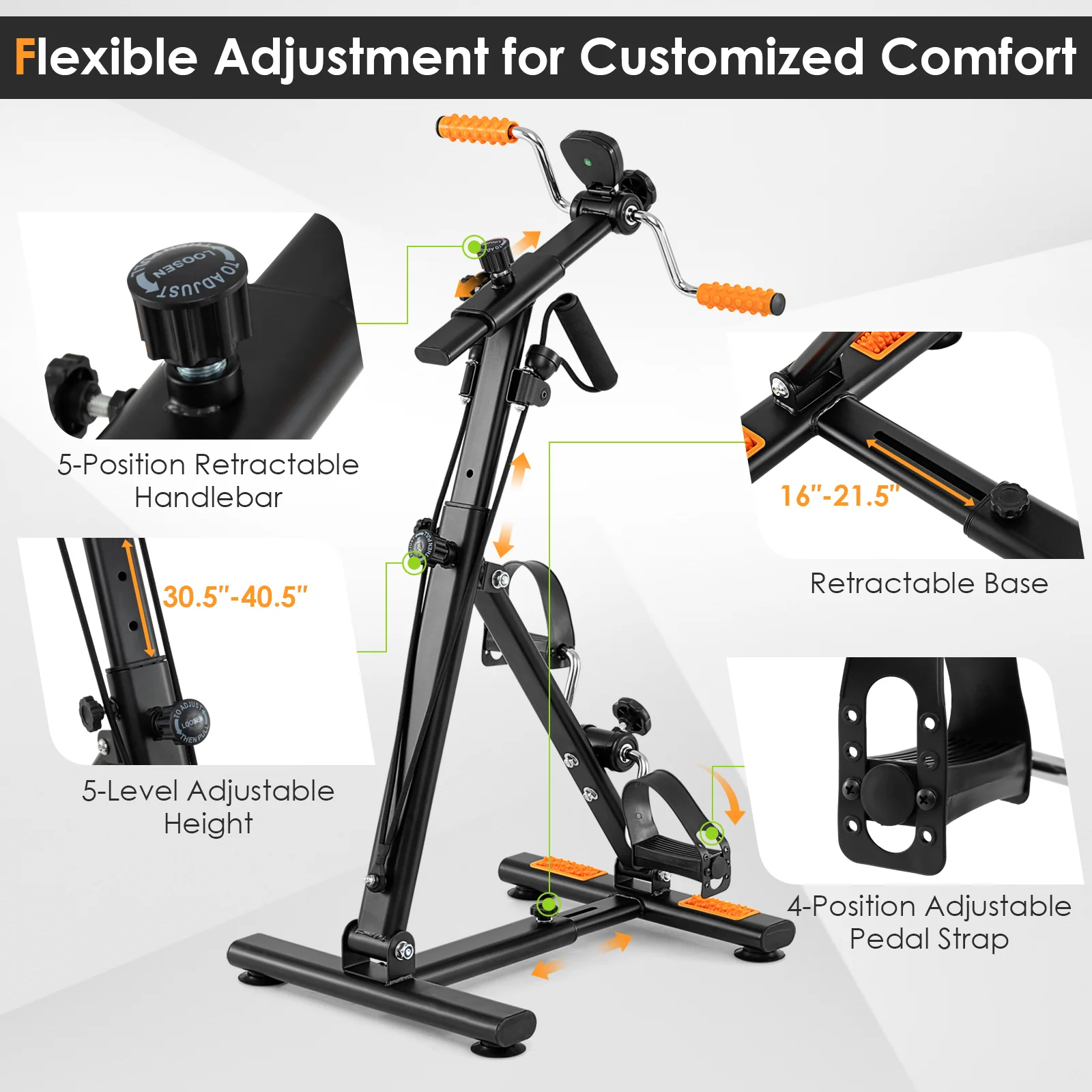 Pedal Exerciser, Adjustable Resistance, Arm Leg Workout, Orange - Image 6