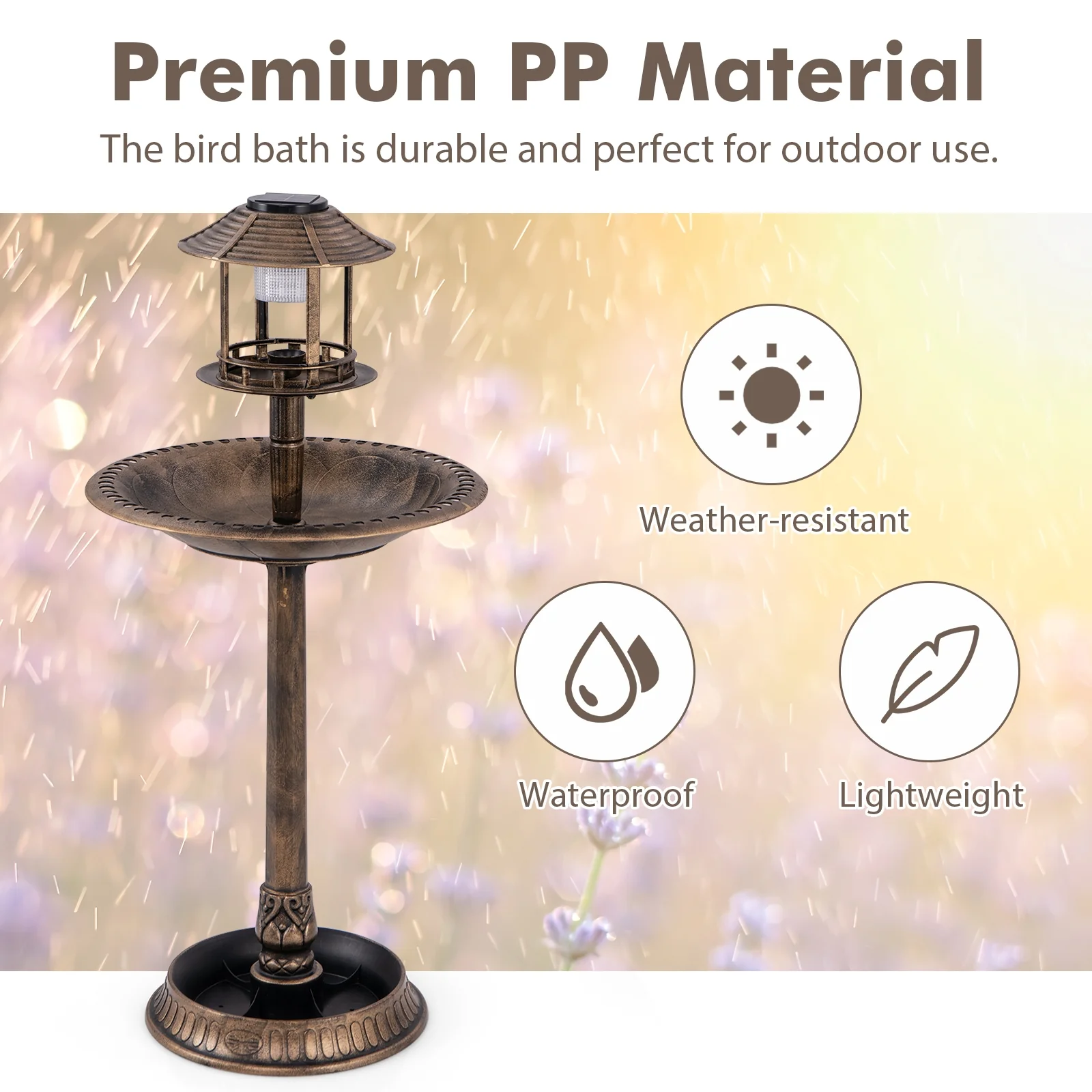Pedestal Bird Bath With Solar Light, Feeder, Planter, Bronze - Image 10