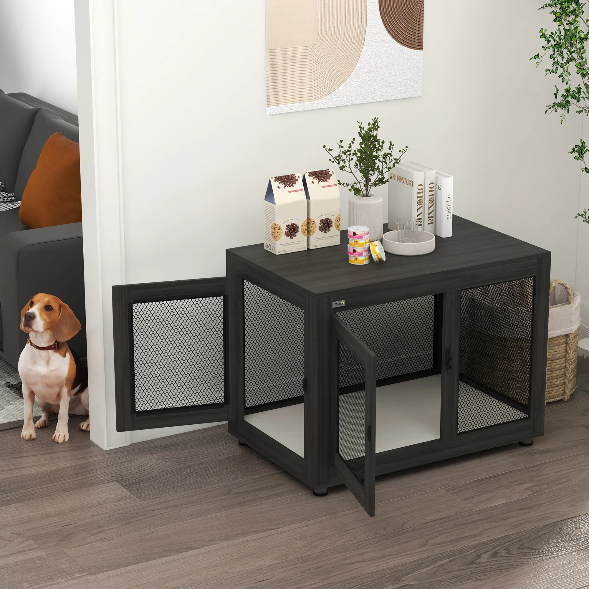 Pet Crate End Table, Water-resistant Cushion, Large Medium Dogs, Black - Image 10