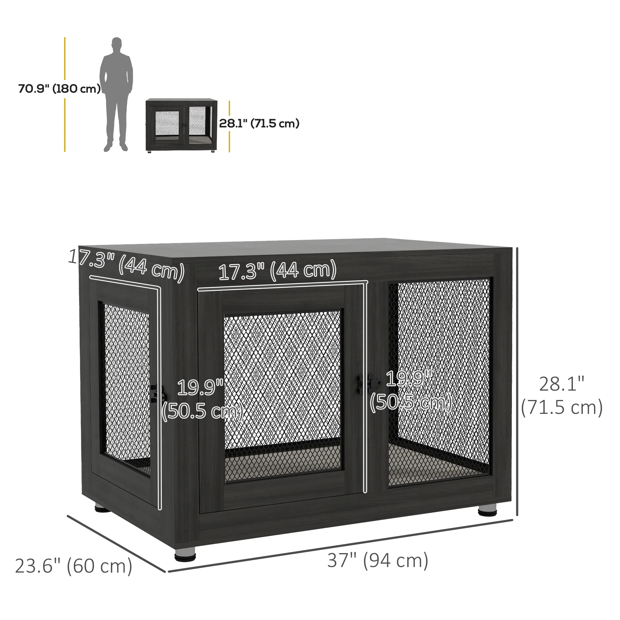 Pet Crate End Table, Water-resistant Cushion, Large Medium Dogs, Black - Image 3
