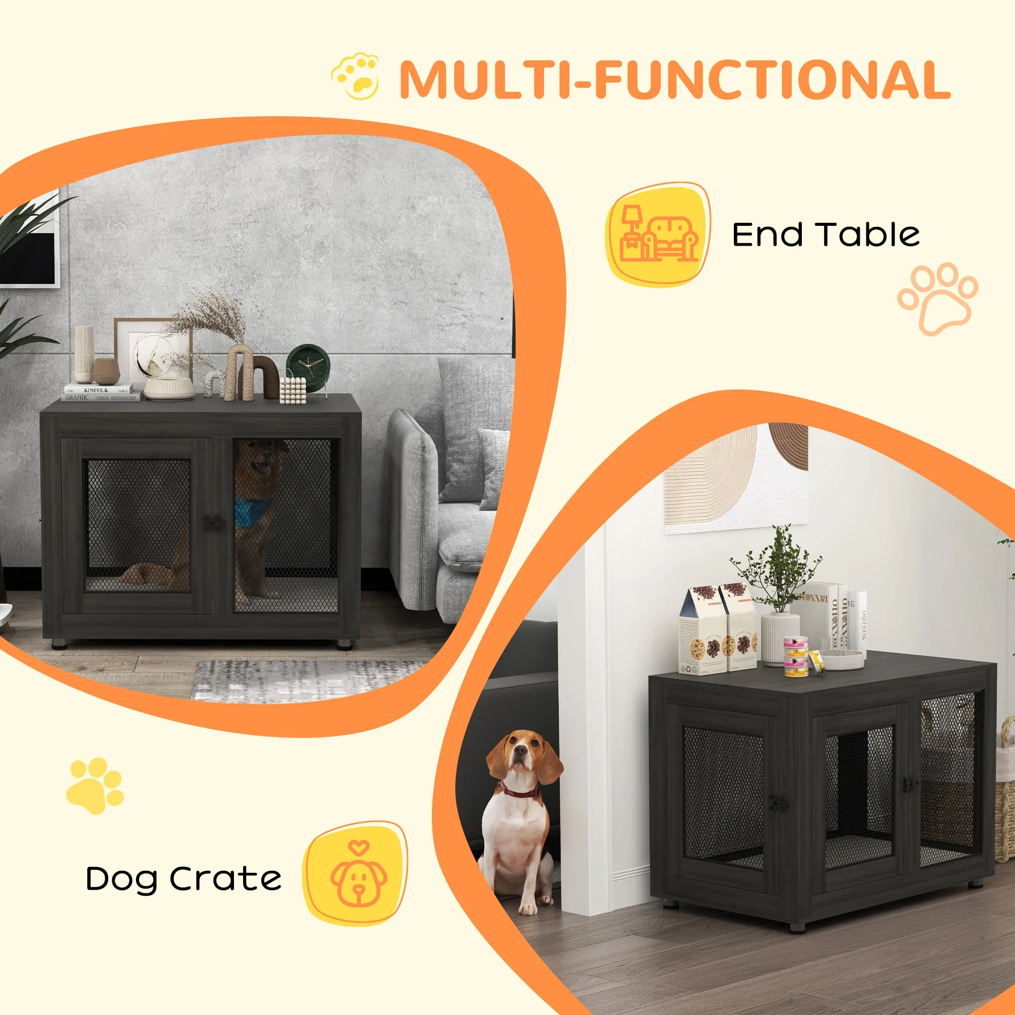 Pet Crate End Table, Water-resistant Cushion, Large Medium Dogs, Black - Image 5