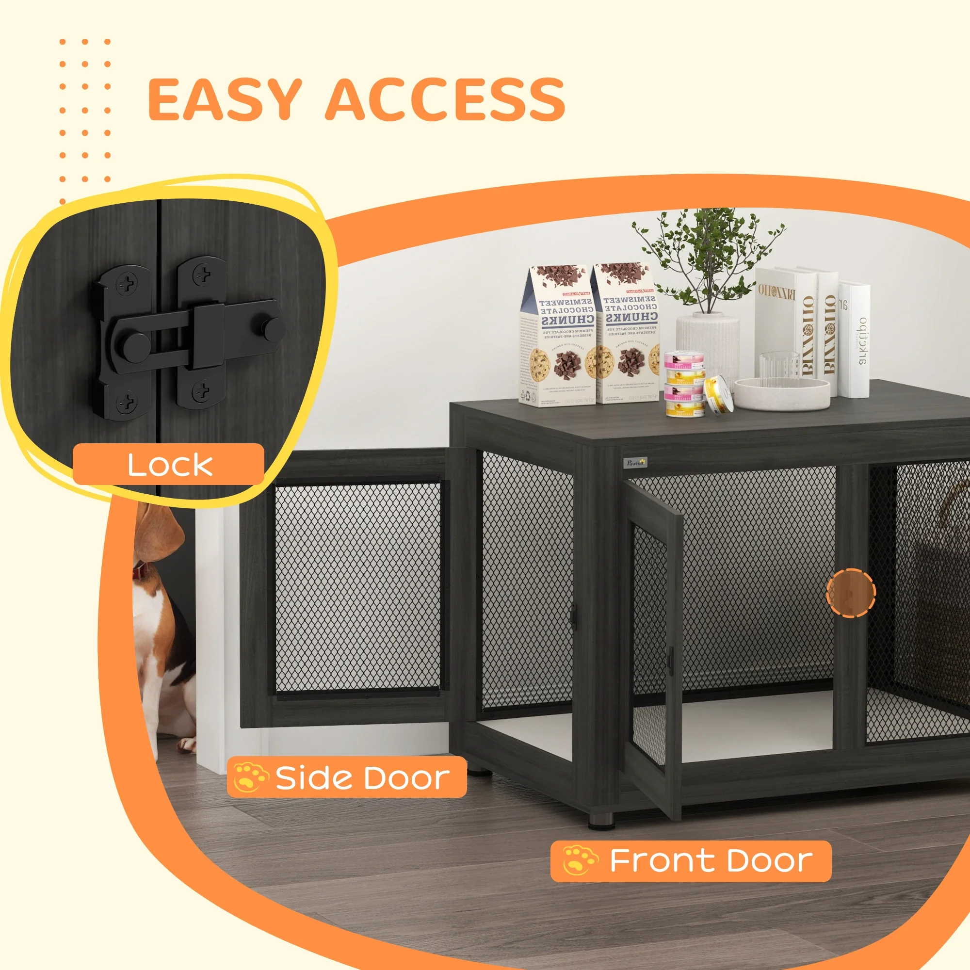 Pet Crate End Table, Water-resistant Cushion, Large Medium Dogs, Black - Image 6