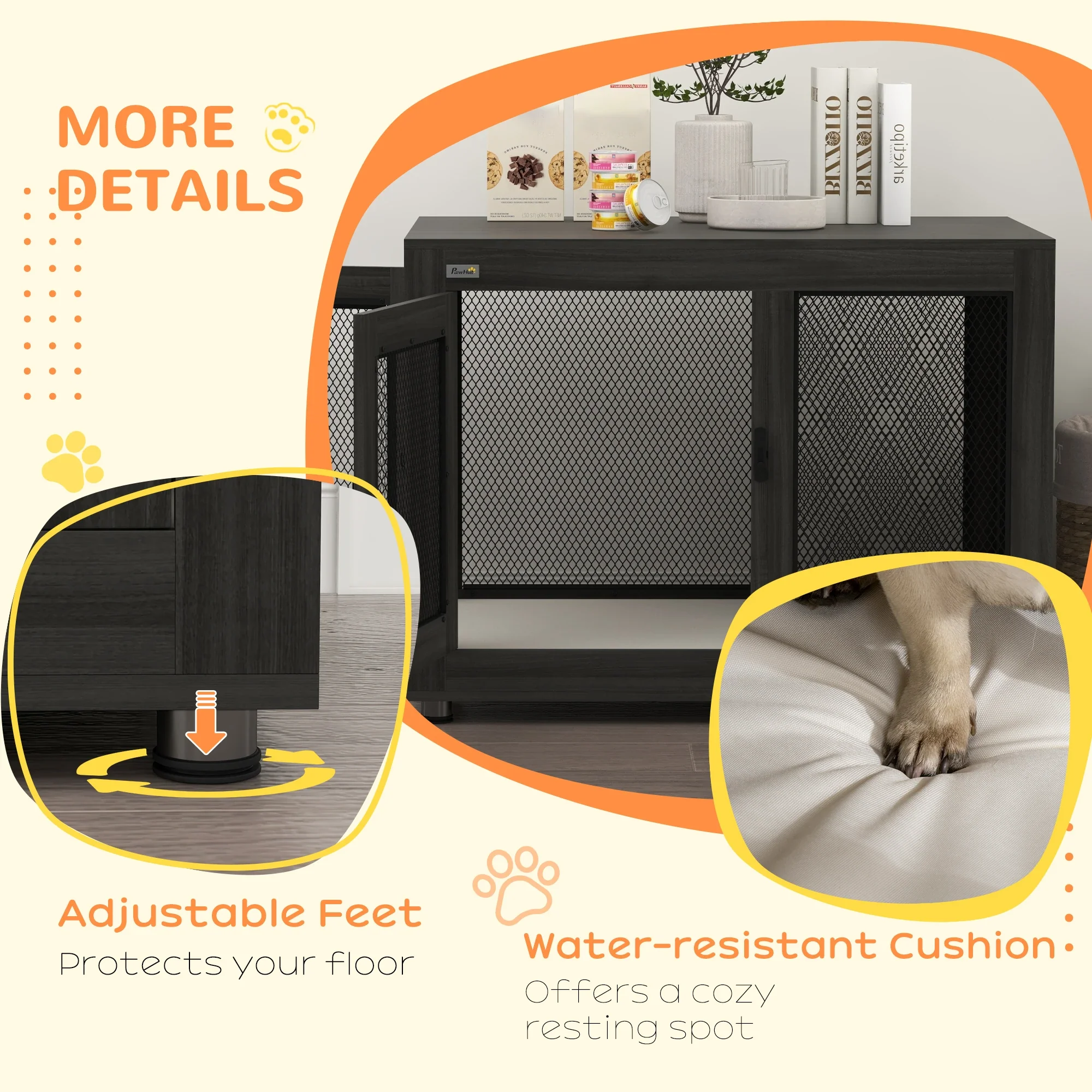 Pet Crate End Table, Water-resistant Cushion, Large Medium Dogs, Black - Image 7
