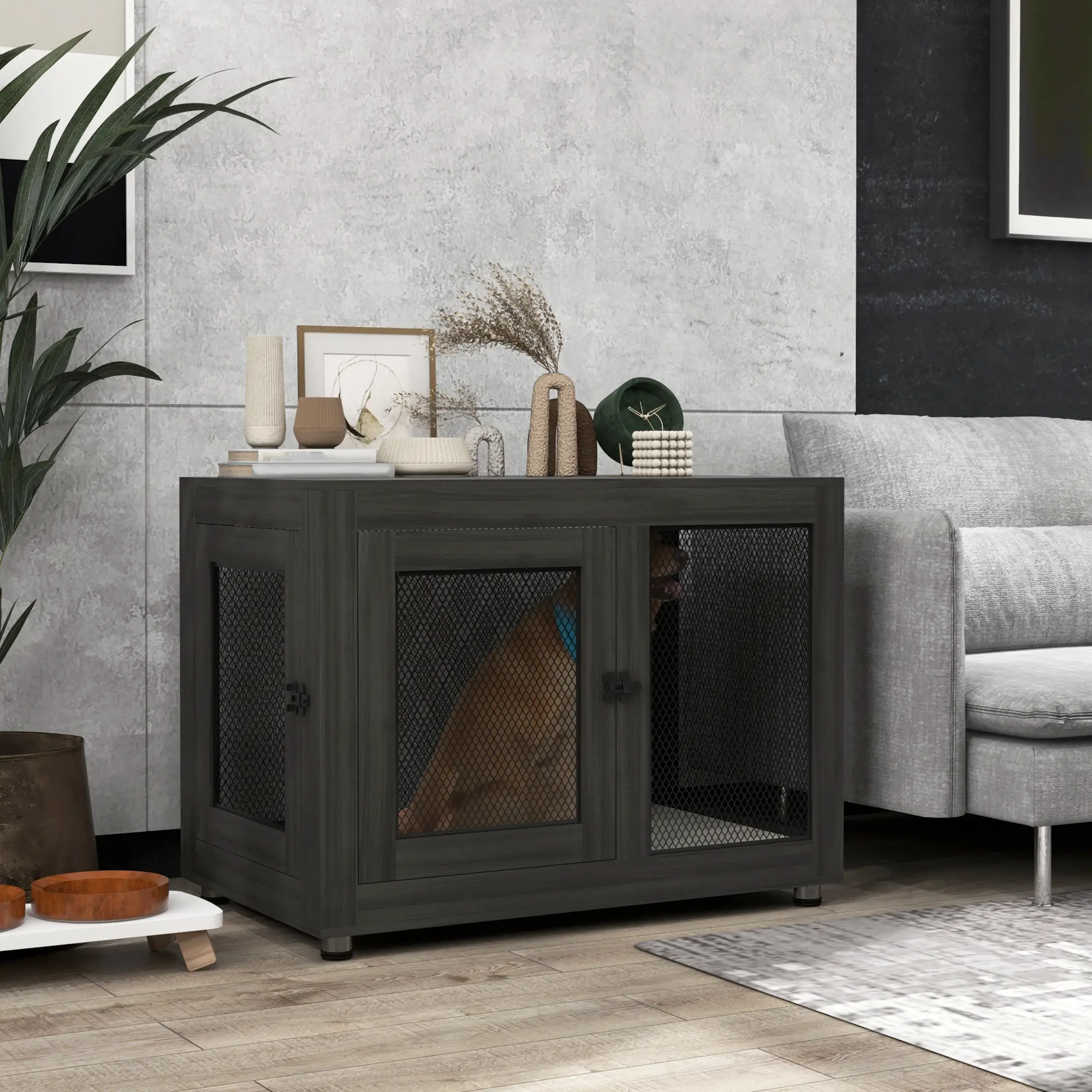 Pet Crate End Table, Water-resistant Cushion, Large Medium Dogs, Black - Image 8