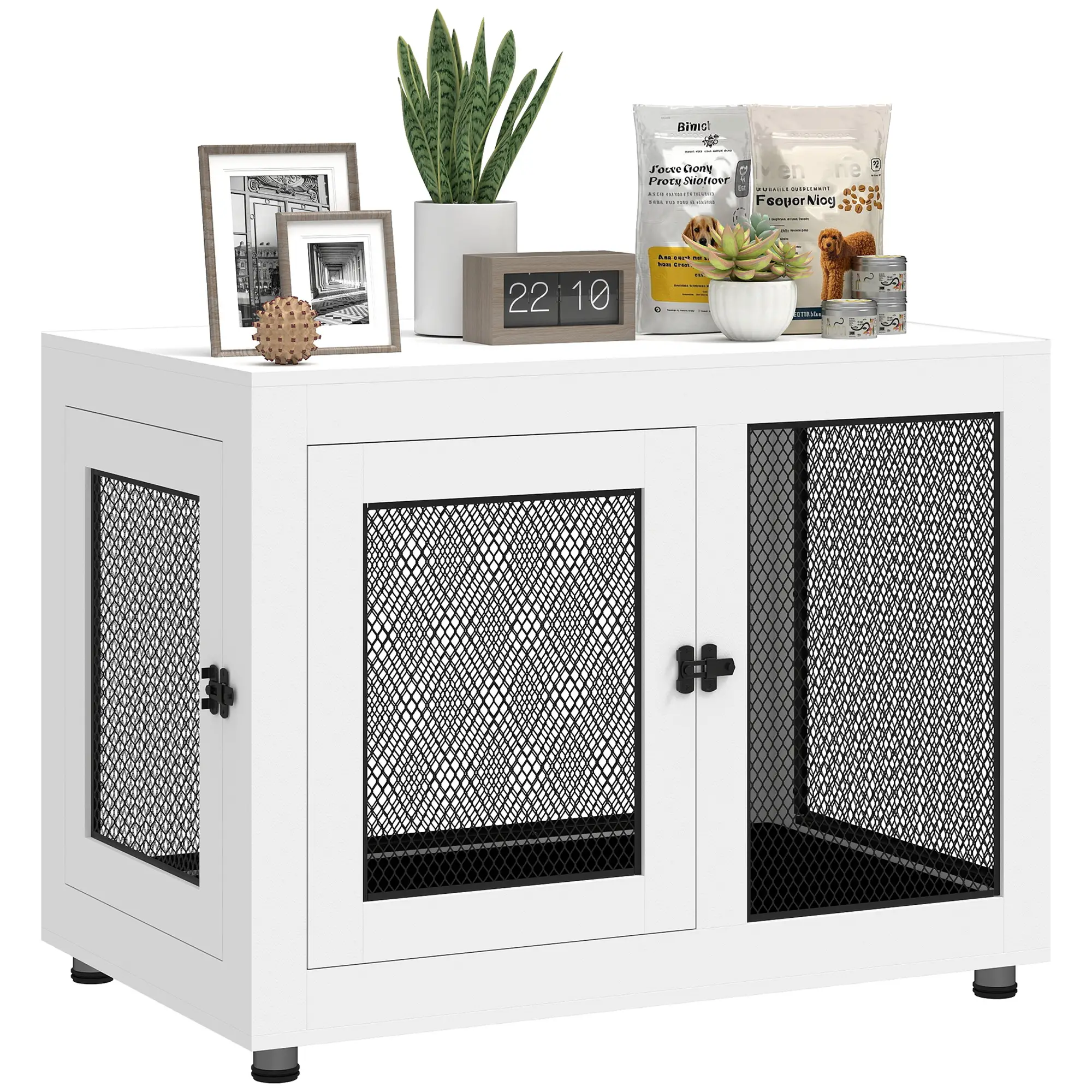 Pet Crate End Table, Water-resistant Cushion, Large Medium Dogs, White
