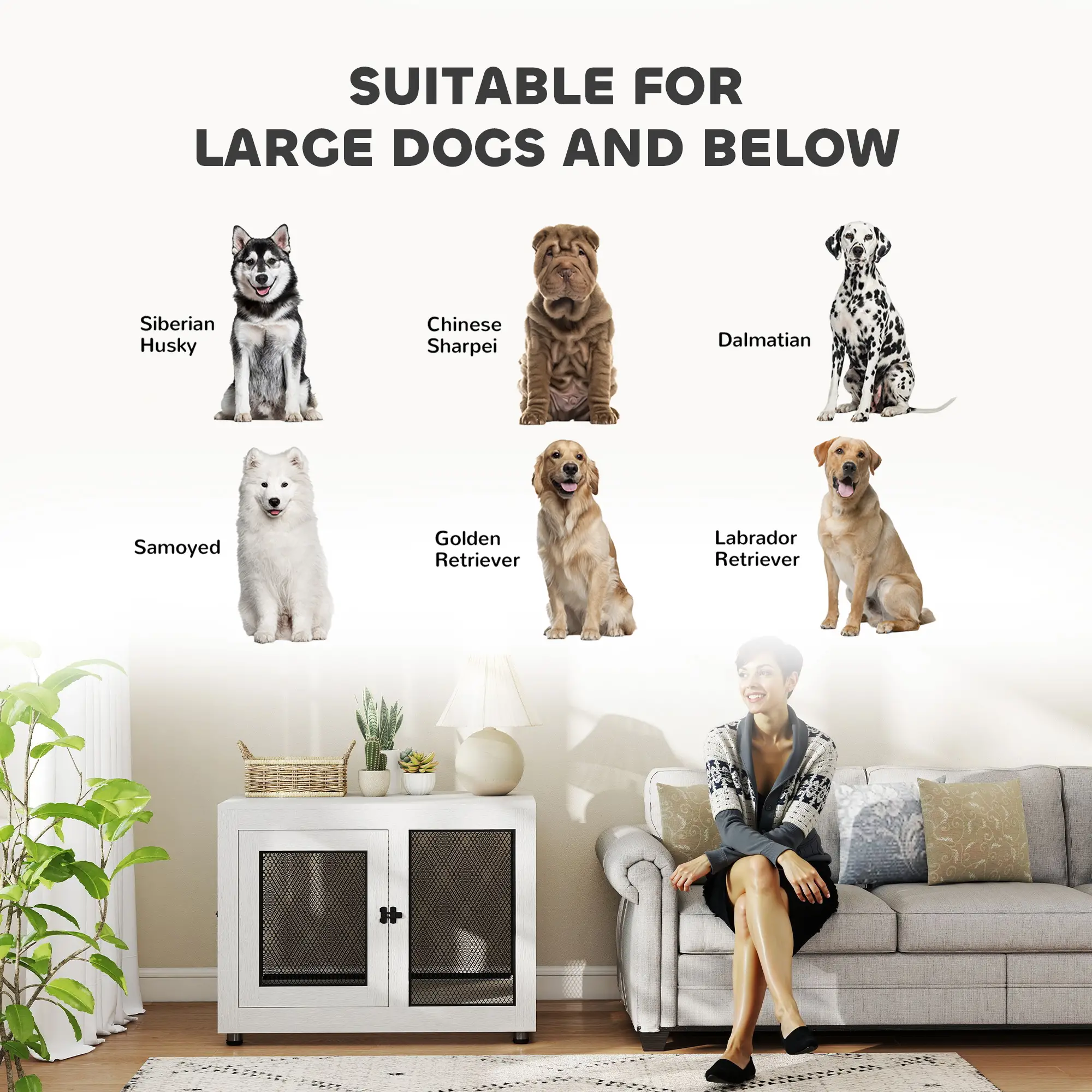 Pet Crate End Table, Water-resistant Cushion, Large Medium Dogs, White - Image 4