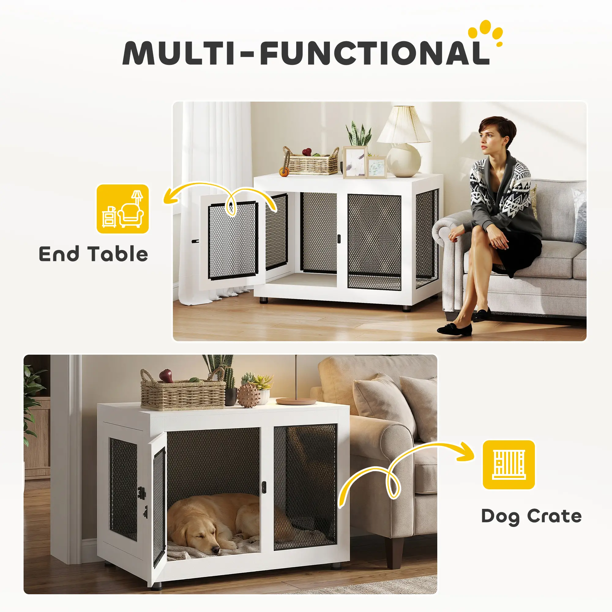 Pet Crate End Table, Water-resistant Cushion, Large Medium Dogs, White - Image 5