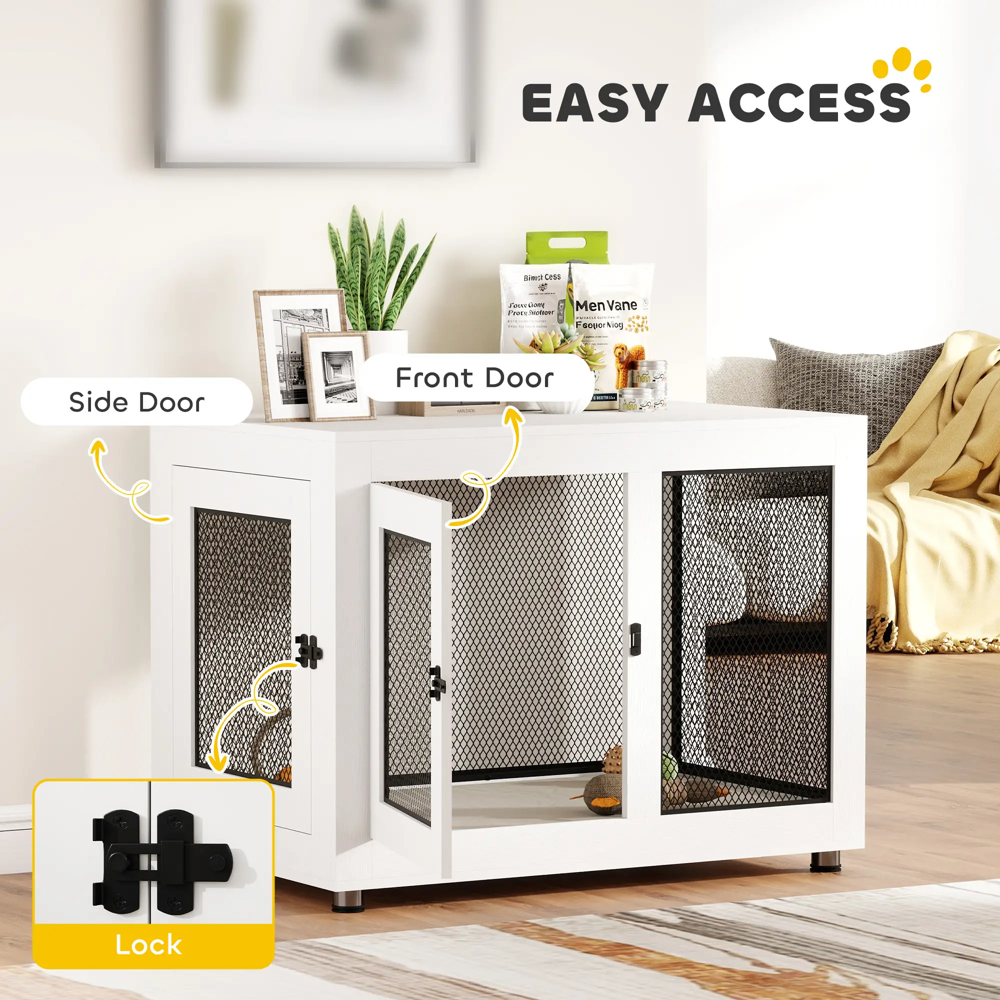 Pet Crate End Table, Water-resistant Cushion, Large Medium Dogs, White - Image 6