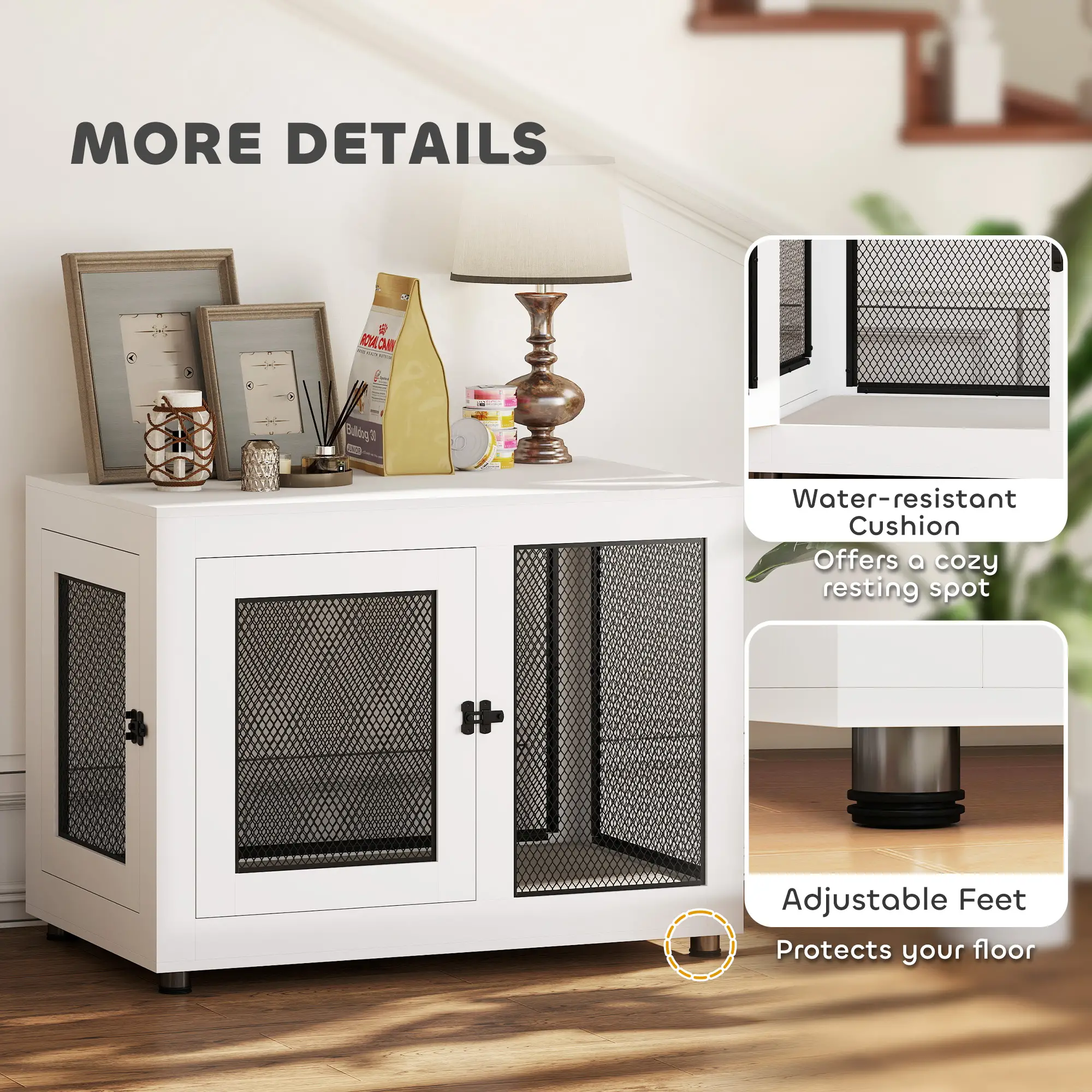 Pet Crate End Table, Water-resistant Cushion, Large Medium Dogs, White - Image 7