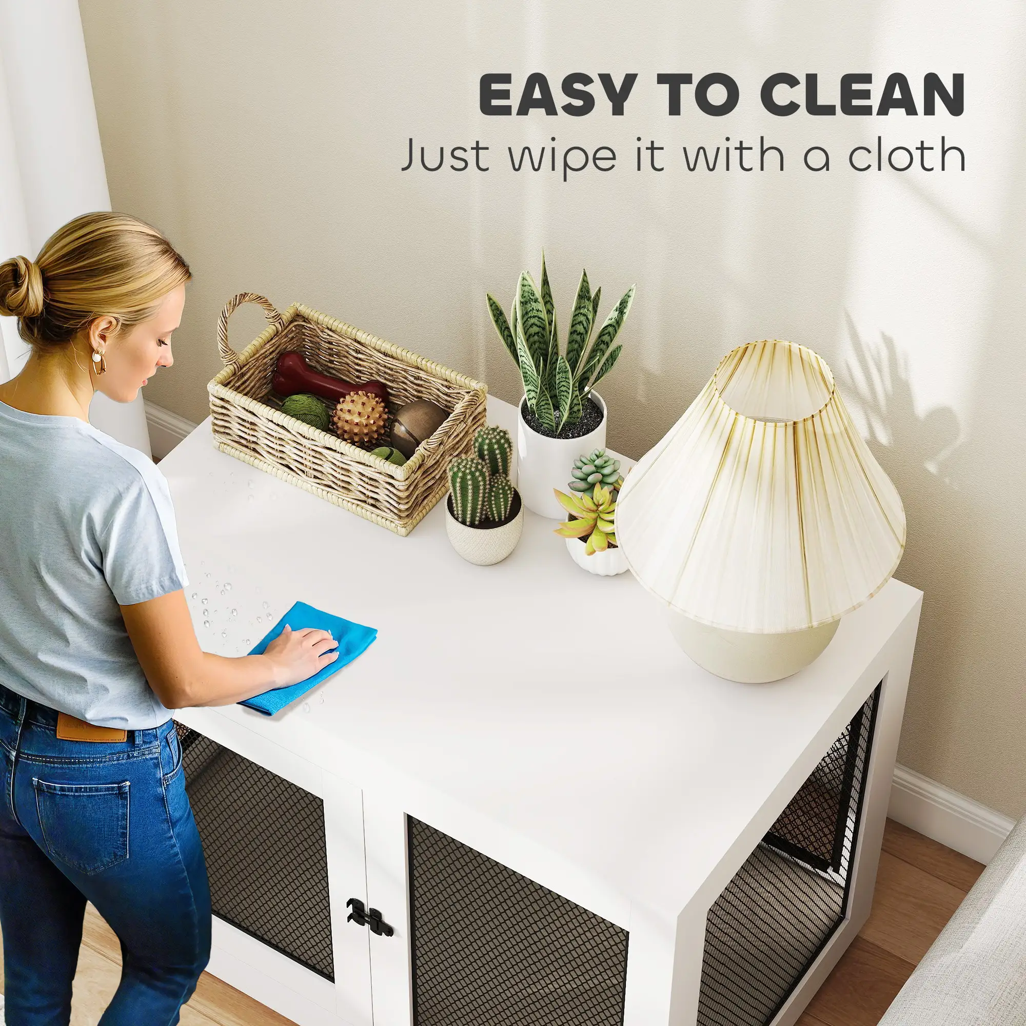 Pet Crate End Table, Water-resistant Cushion, Large Medium Dogs, White - Image 9