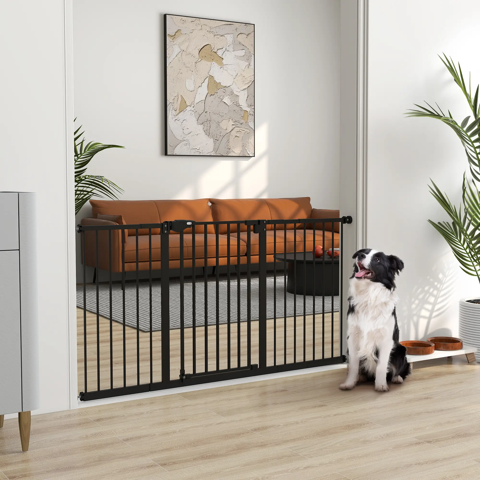 Pet Gate with Door, 30 Inch Tall, Includes Extensions Kit, Black - Image 2