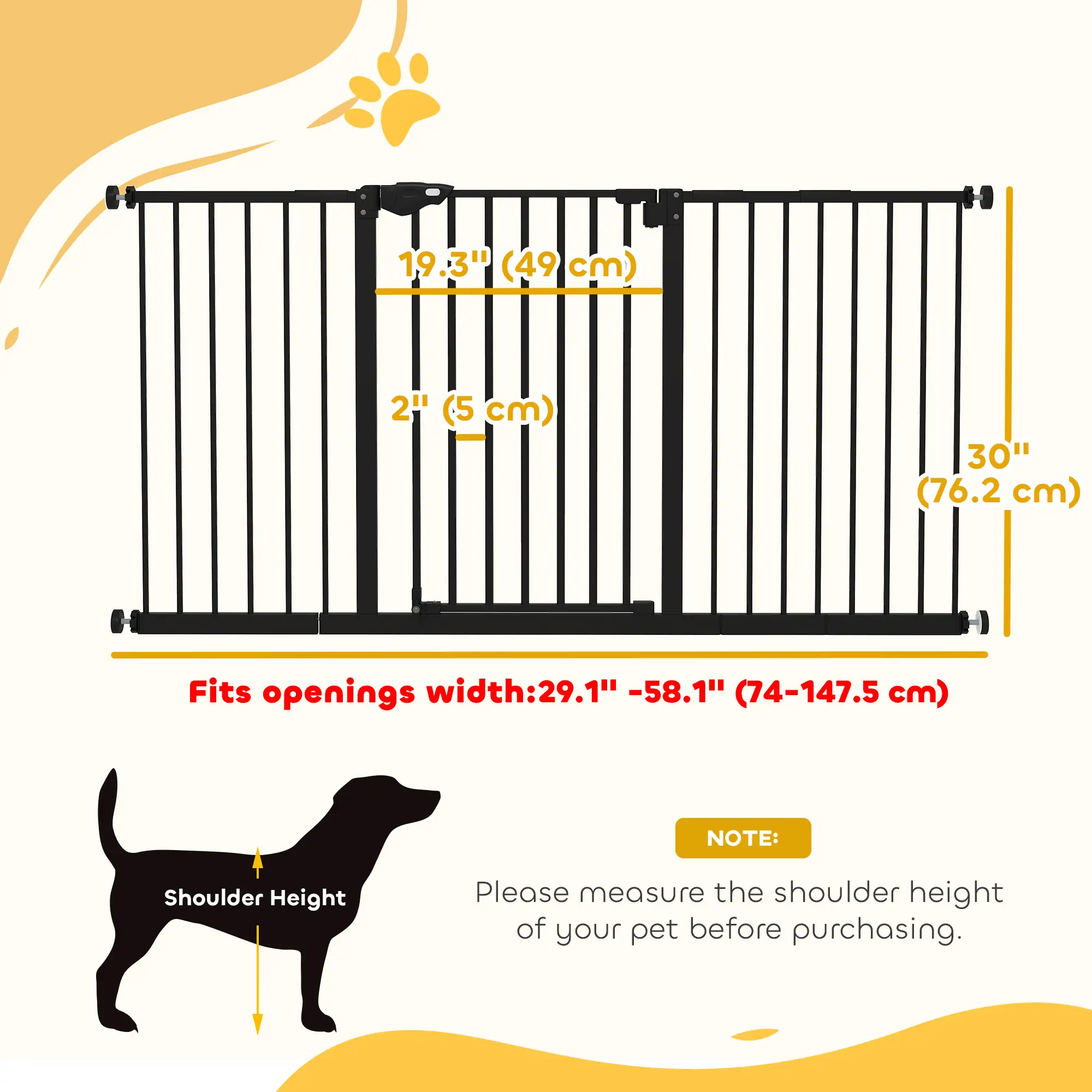 Pet Gate with Door, 30 Inch Tall, Includes Extensions Kit, Black - Image 3