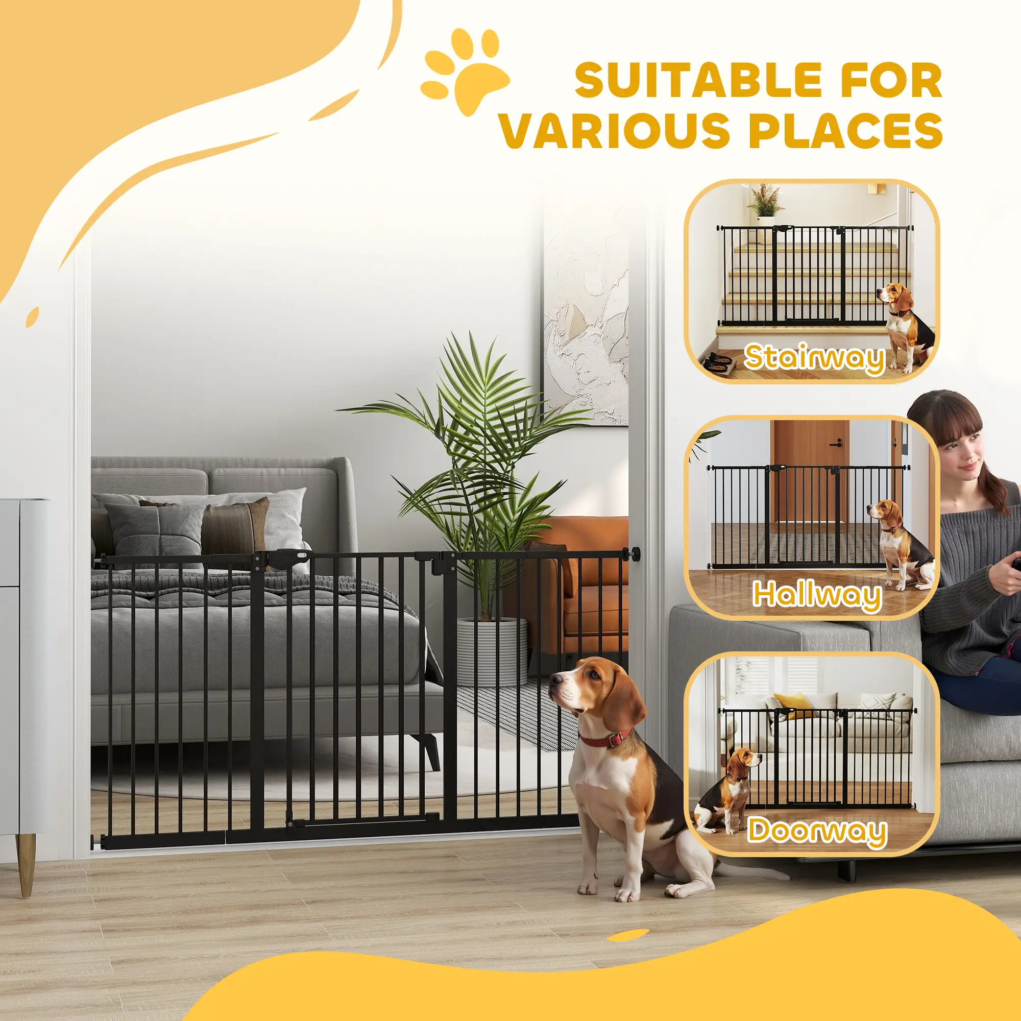 Pet Gate with Door, 30 Inch Tall, Includes Extensions Kit, Black - Image 9
