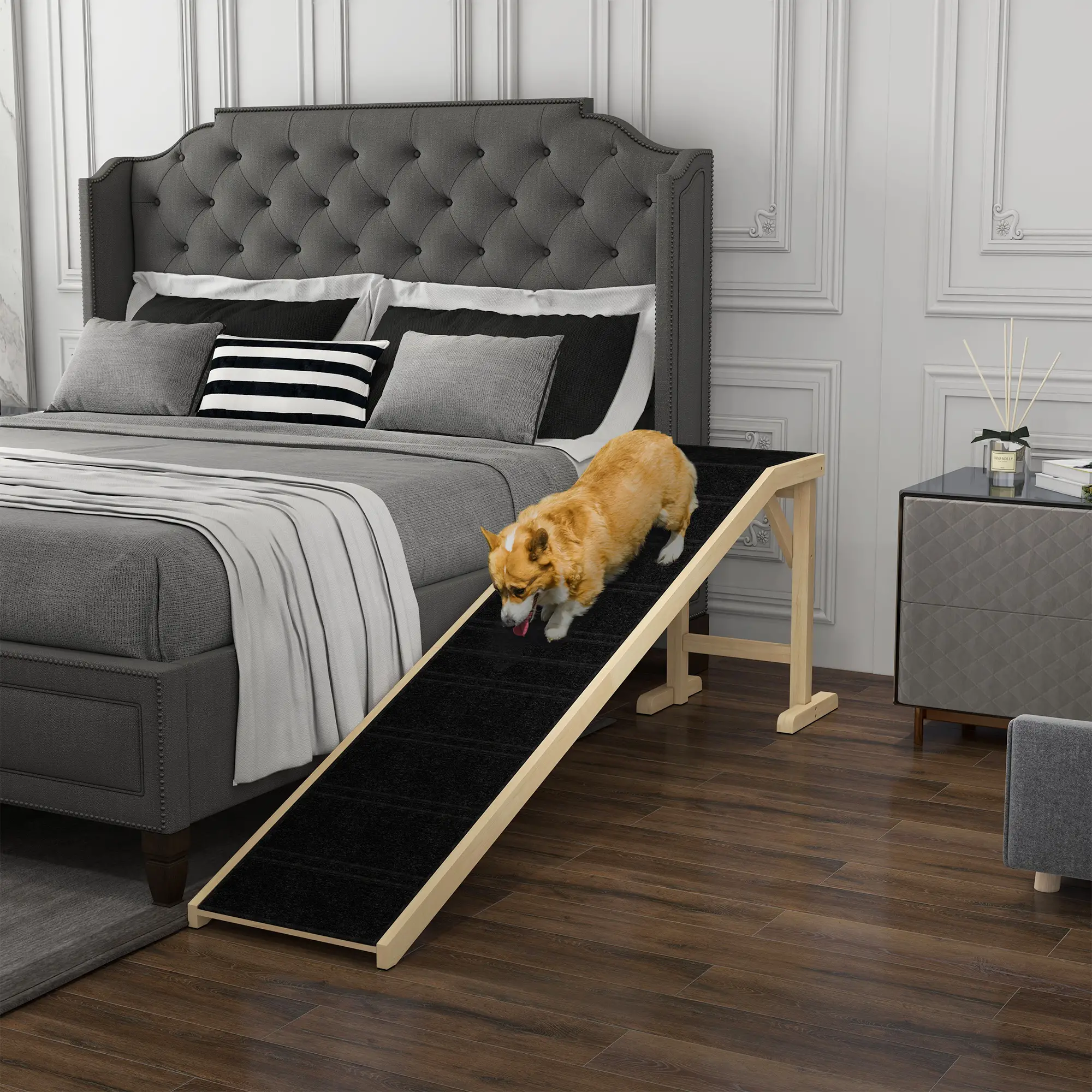 Pet Ramp Bed Steps, Non-Slip Carpet, 74"L x 16"W x 25"H, Natural - Image 2