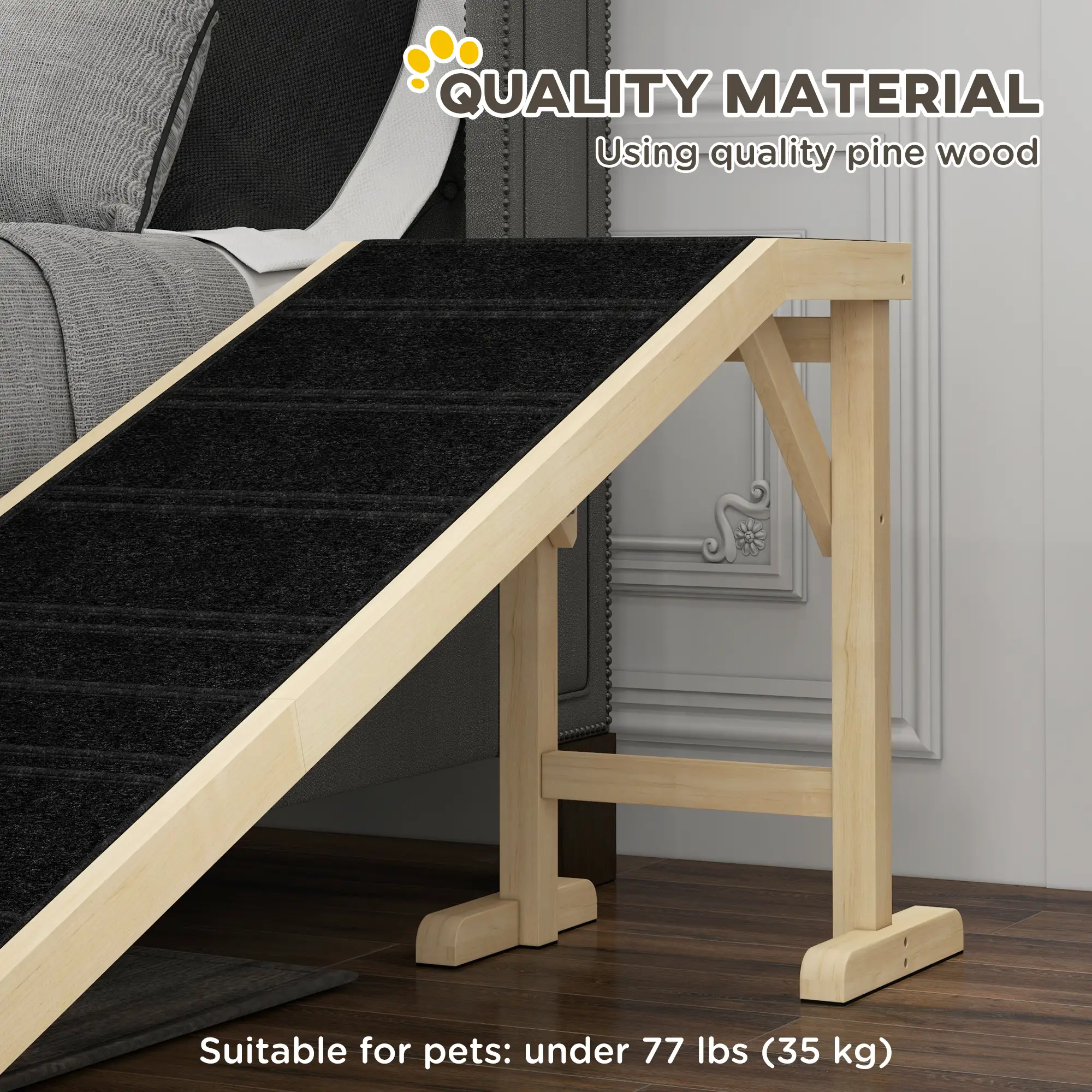 Pet Ramp Bed Steps, Non-Slip Carpet, 74"L x 16"W x 25"H, Natural - Image 4