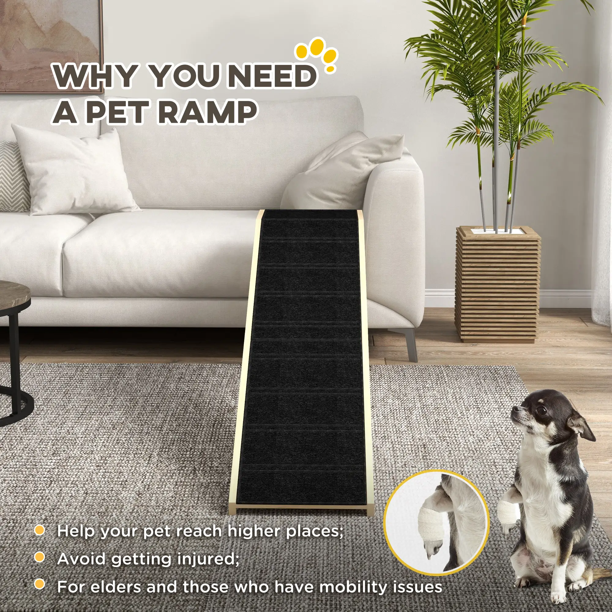 Pet Ramp Bed Steps, Non-Slip Carpet, 74"L x 16"W x 25"H, Natural - Image 5
