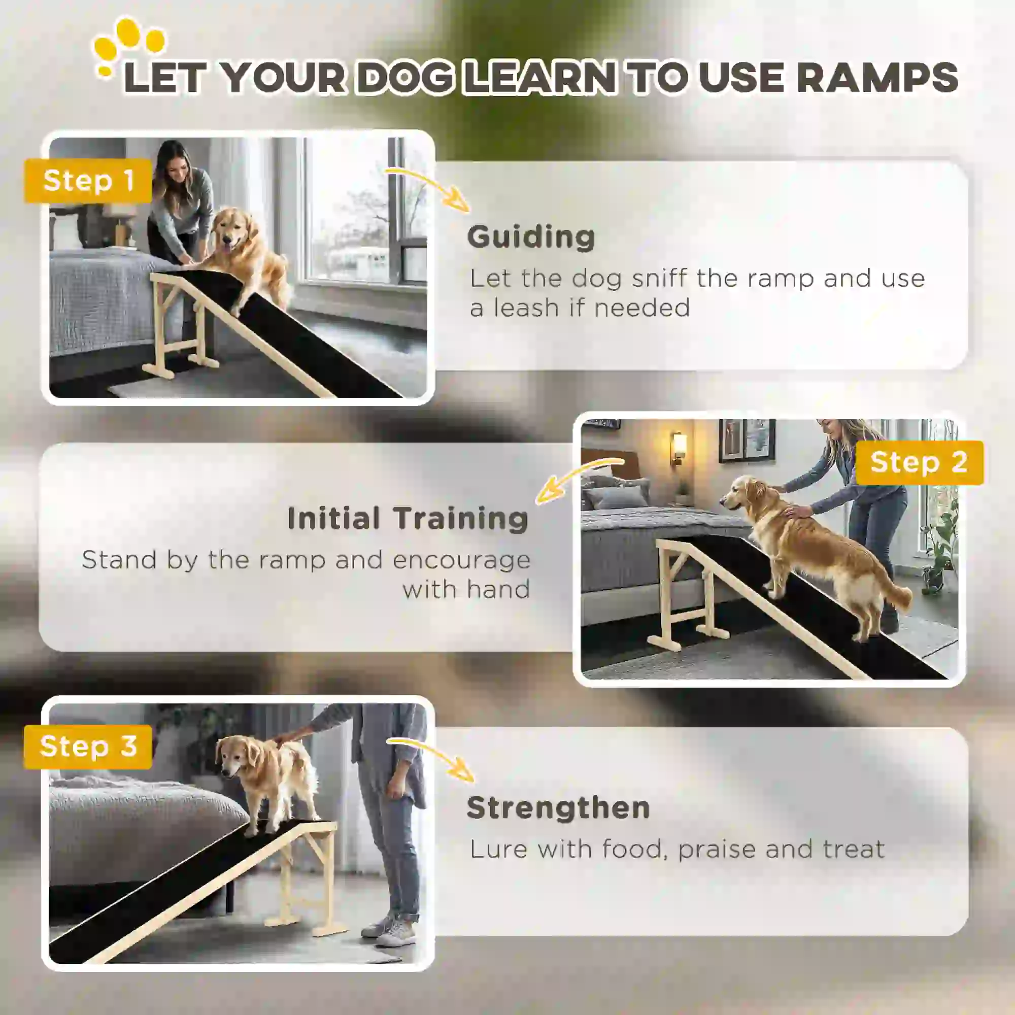 Pet Ramp Bed Steps, Non-Slip Carpet, 74"L x 16"W x 25"H, Natural - Image 7