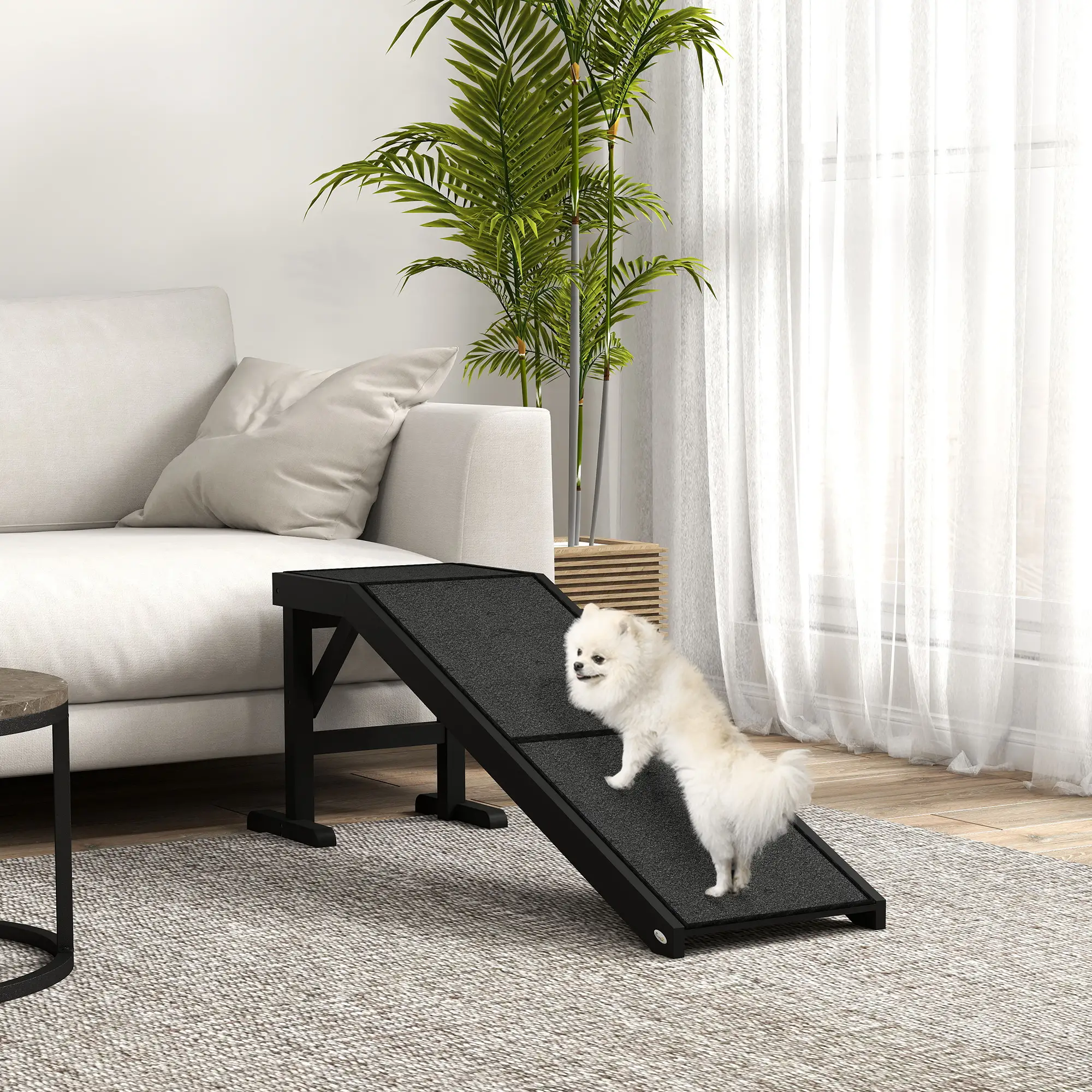 Pet Ramp Bed Steps, Non-Slip Carpet Top, Pine Wood, 59"L x 16"W x 20"H, Black - Image 8