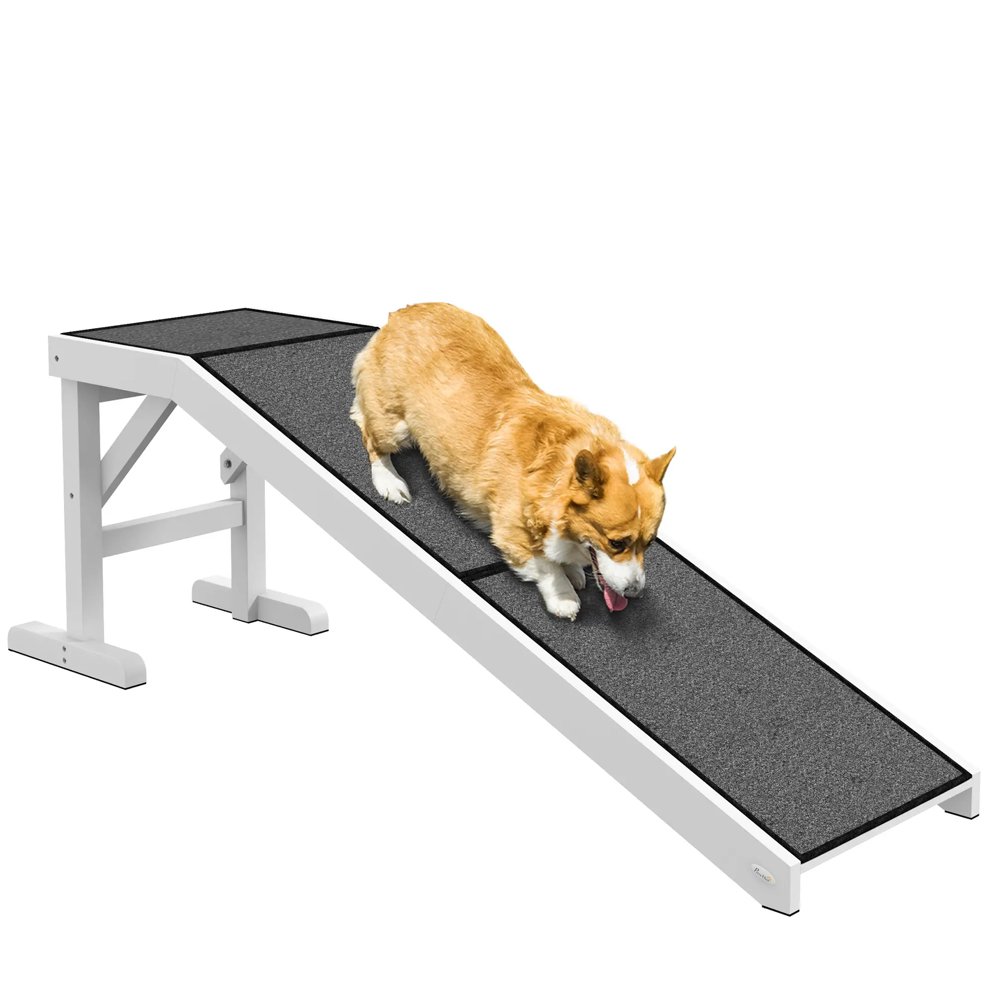 Pet Ramp Bed Steps, Non-Slip Carpet Top, Pine Wood, 59"L x 16"W x 20"H, White
