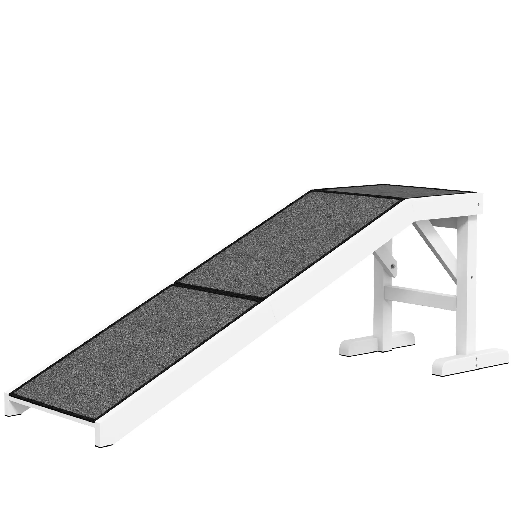 Pet Ramp Bed Steps, Non-Slip Carpet Top, Pine Wood, 59"L x 16"W x 20"H, White - Image 11