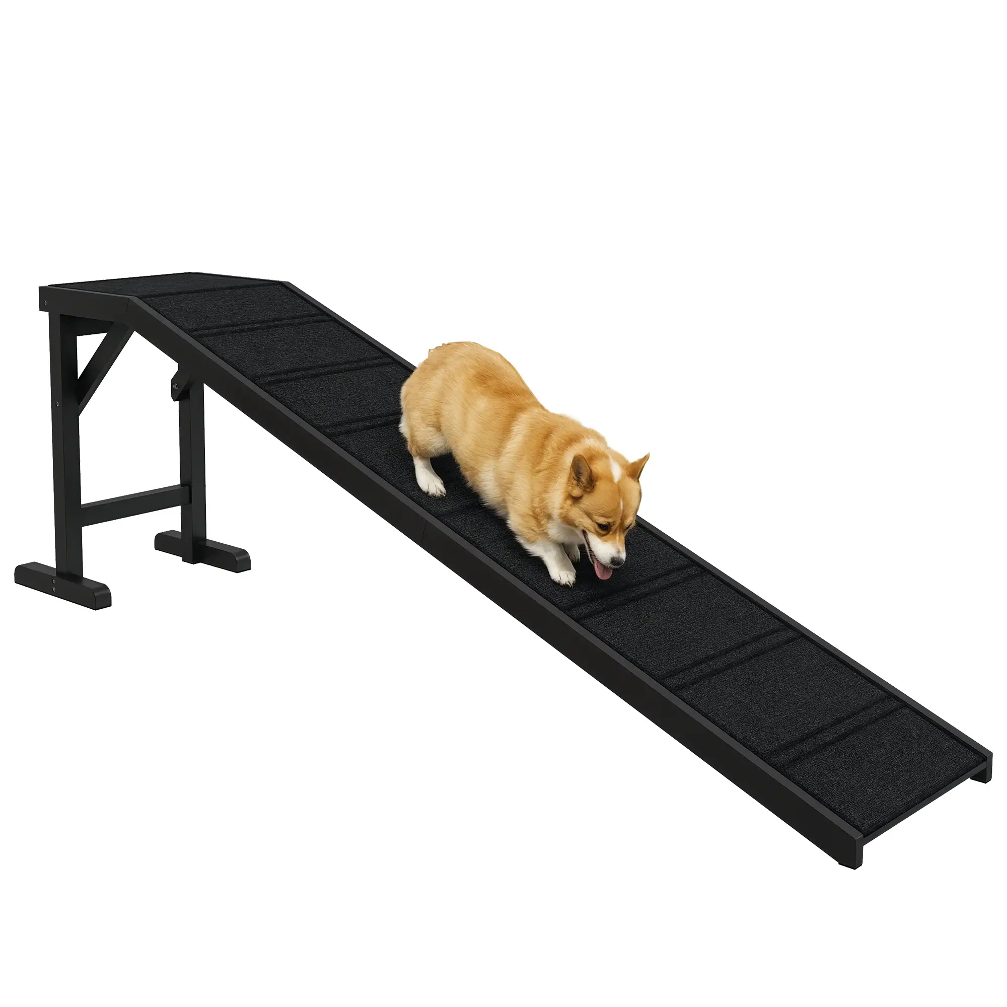 Pet Ramp Bed Steps, Non-Slip Carpet Top, Pine Wood, 74"L x 16"W x 25"H, Black - Image 11