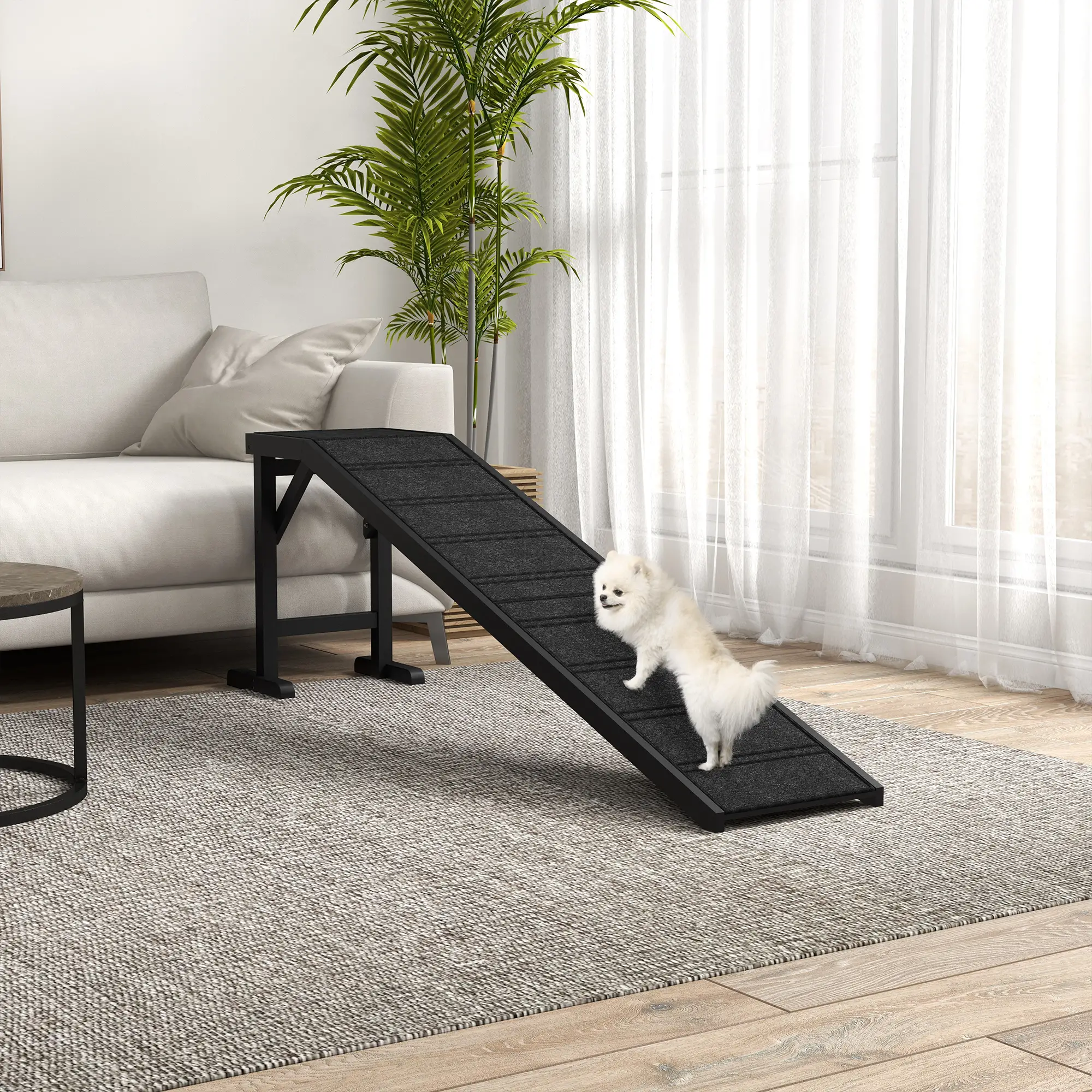 Pet Ramp Bed Steps, Non-Slip Carpet Top, Pine Wood, 74"L x 16"W x 25"H, Black - Image 8