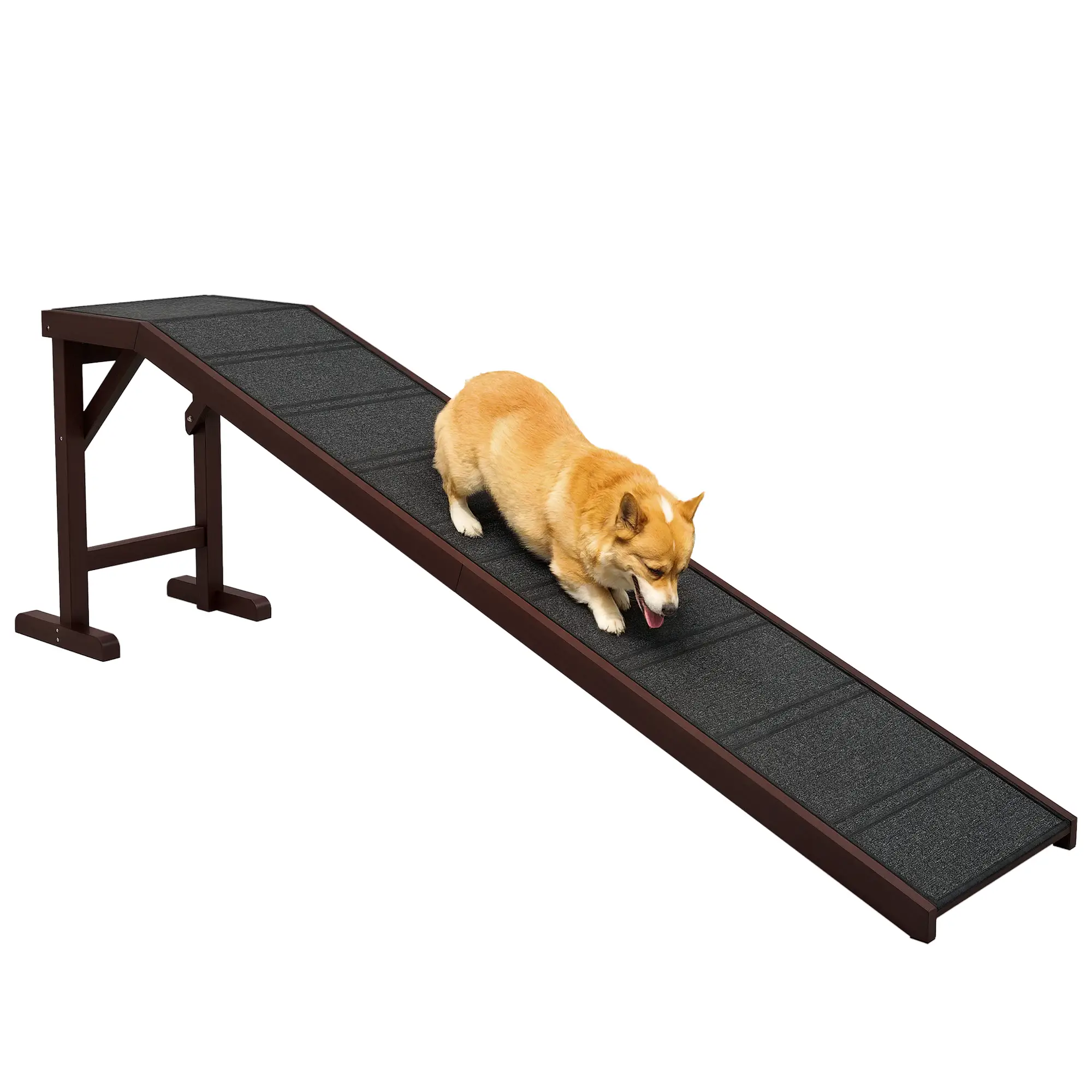 Pet Ramp Bed Steps, Non-Slip Carpet Top, Pine Wood, 74"L x 16"W x 25"H, Brown