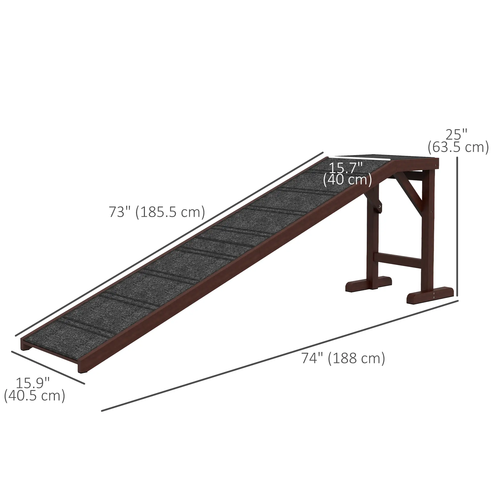 Pet Ramp Bed Steps, Non-Slip Carpet Top, Pine Wood, 74"L x 16"W x 25"H, Brown - Image 3