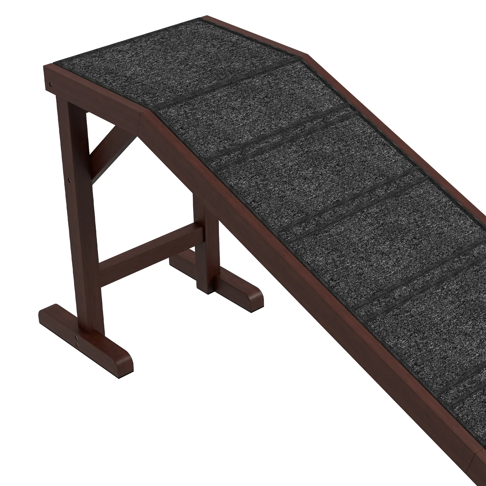 Pet Ramp Bed Steps, Non-Slip Carpet Top, Pine Wood, 74"L x 16"W x 25"H, Brown - Image 9