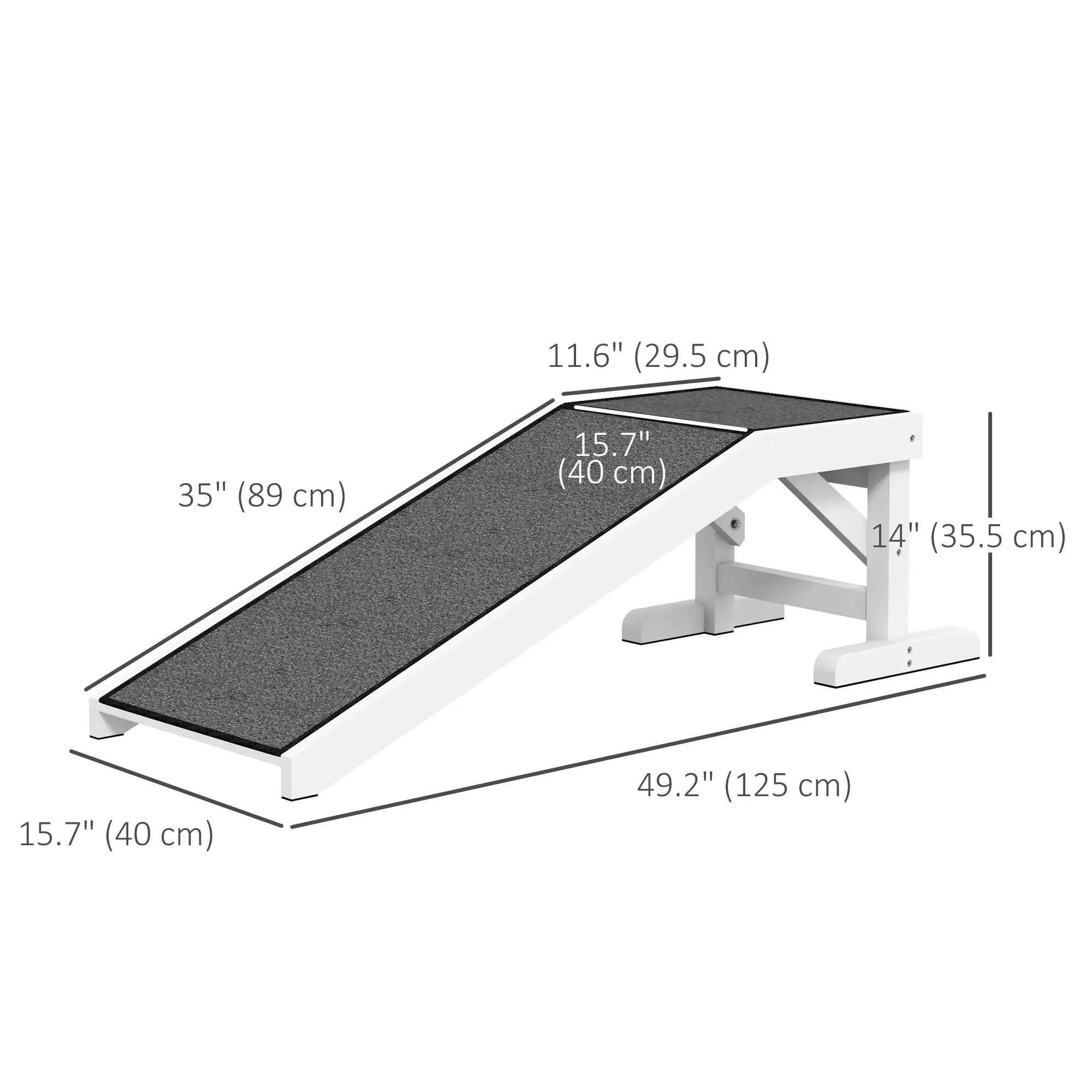 Pet Ramp, Dog Cat Bed Steps, Non-Slip Carpet, 49"L x 16"W x 14"H, White Grey - Image 3