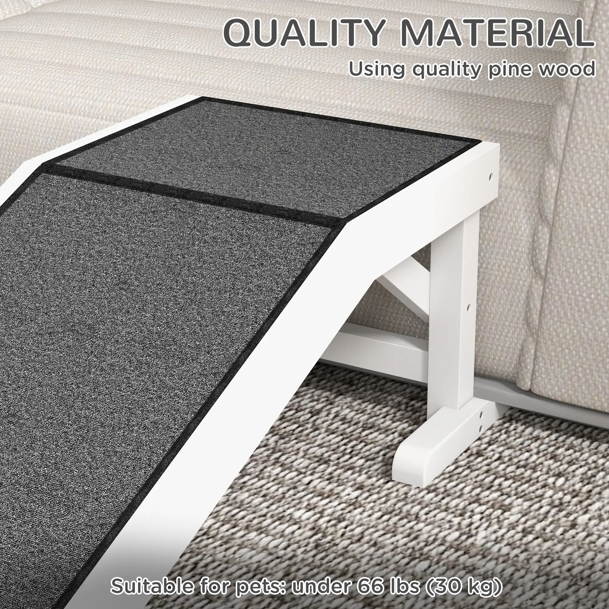 Pet Ramp, Dog Cat Bed Steps, Non-Slip Carpet, 49"L x 16"W x 14"H, White Grey - Image 4