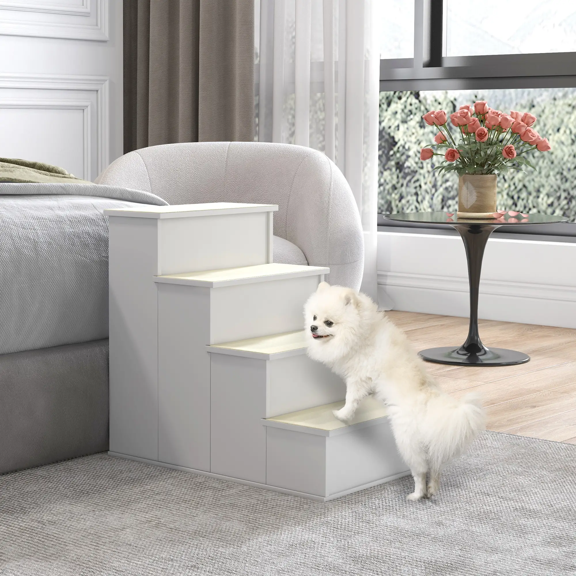 Pet Stairs for Bed, Cat Ladder for Couch, Non-Slip Carpet, 15.7" x 23.2" x 21.3", White - Image 8