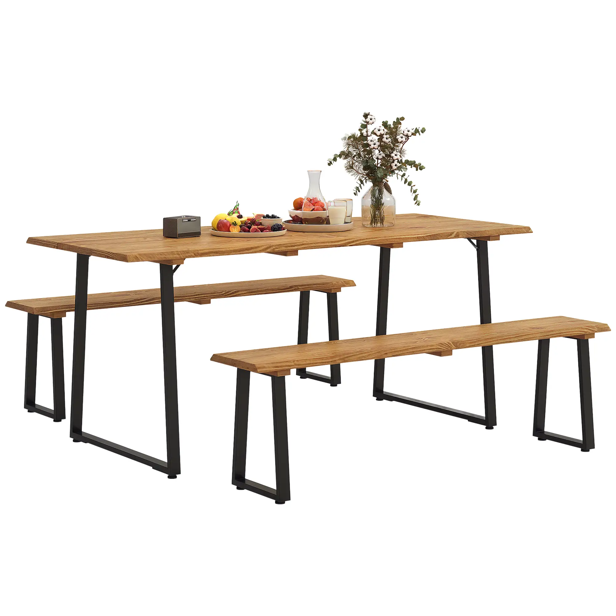 Picnic Table and Bench Set for 6, 2" Umbrella Hole, Steel Frame - Image 11