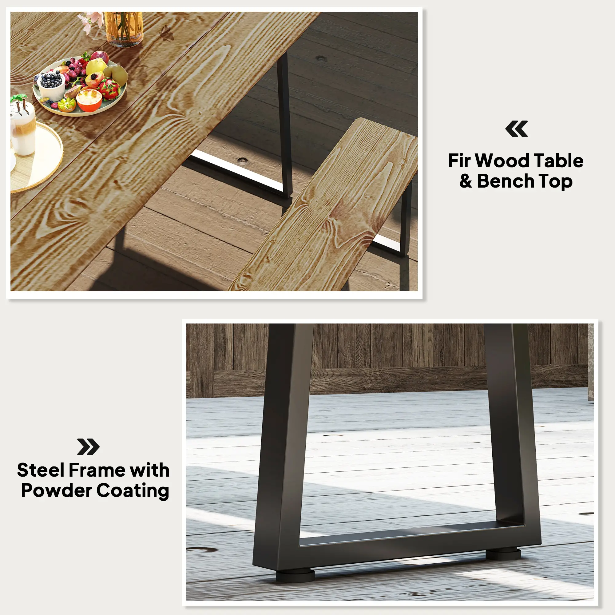 Picnic Table and Bench Set for 6, 2" Umbrella Hole, Steel Frame - Image 5