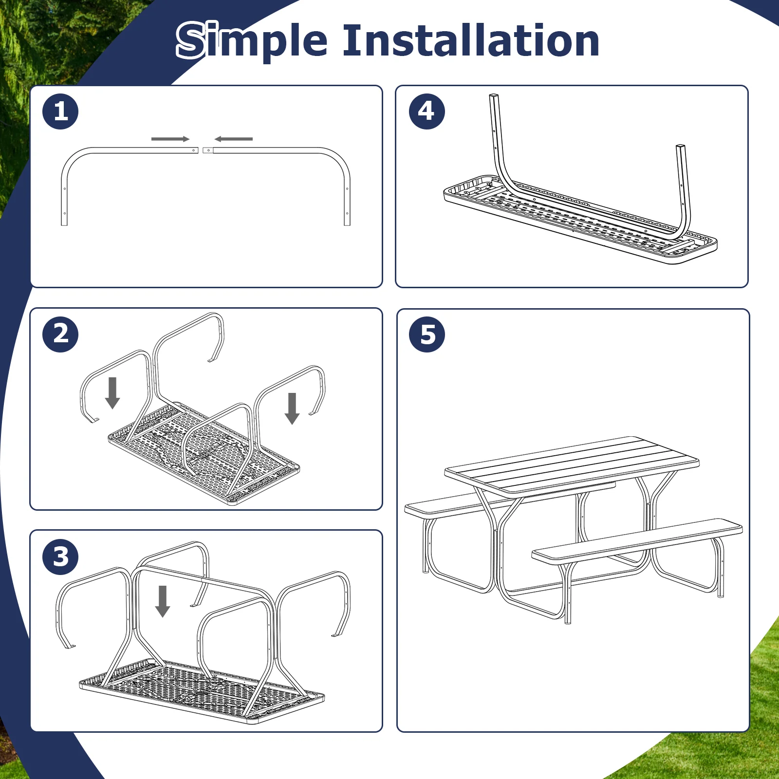 Picnic Table Bench Set, Outdoor Camping, Green - Image 7