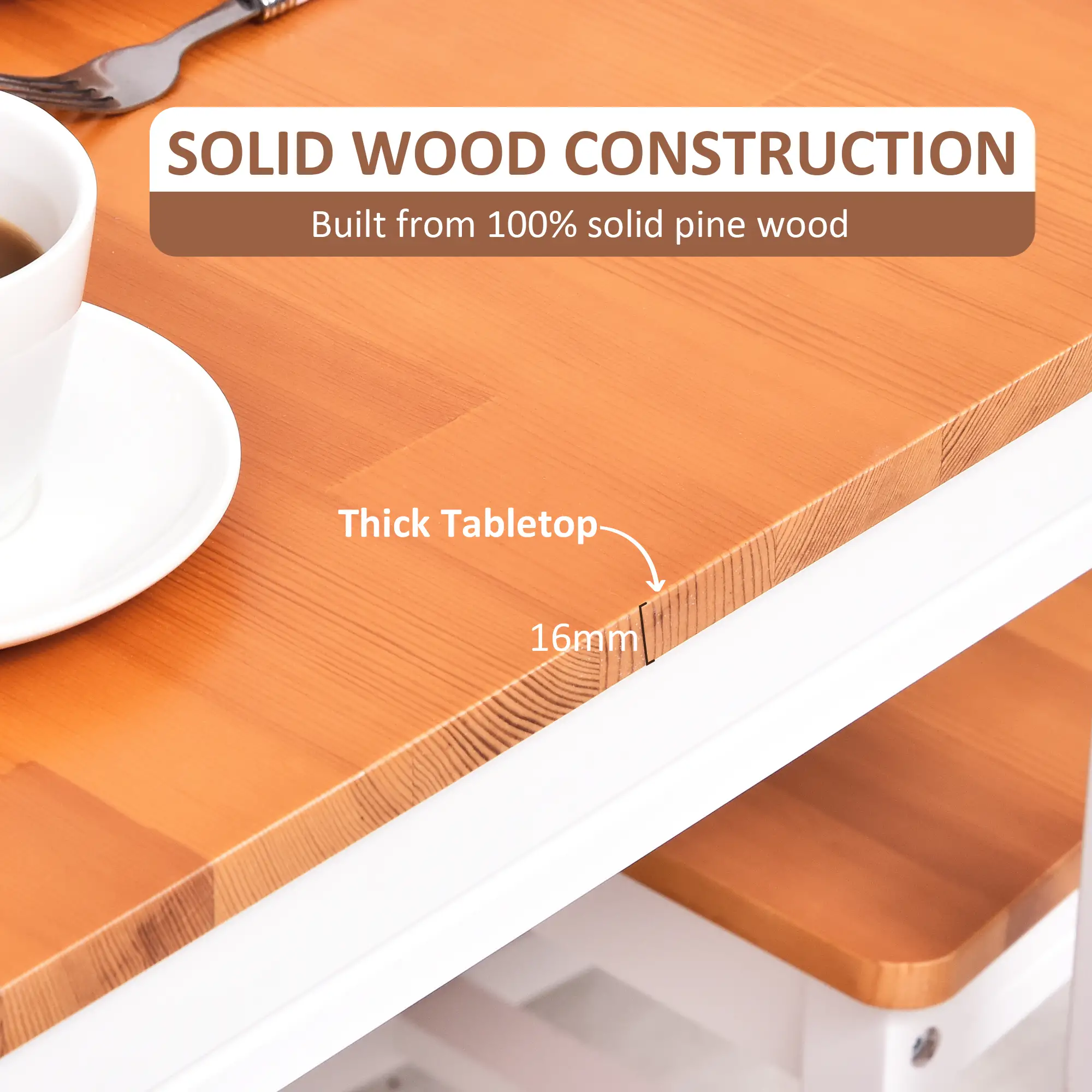 Pine Wood Dining Table Set for 4, 5 Piece, White and Natural Wood, White, Natural Wood - Image 5