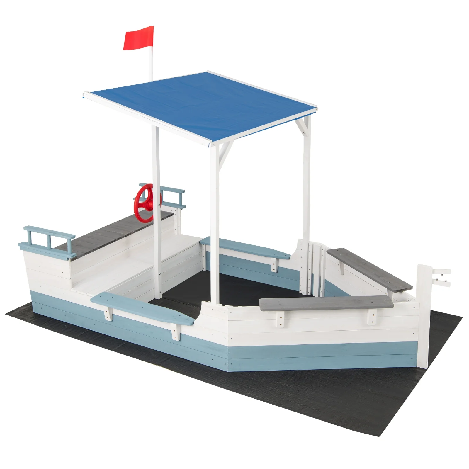 Pirate Ship Sandbox, With Canopy, Bench Seats, Bottom Liner, White - Image 3