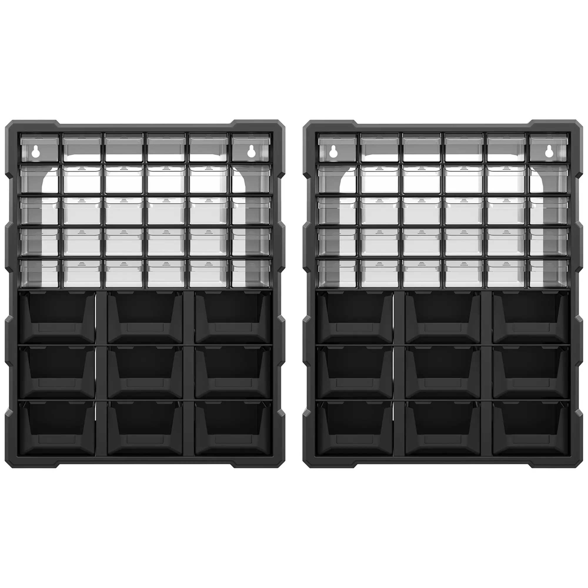 Plastic 39 Drawer Parts Organizer, Wall Mount Storage Cabinet, 2, Black