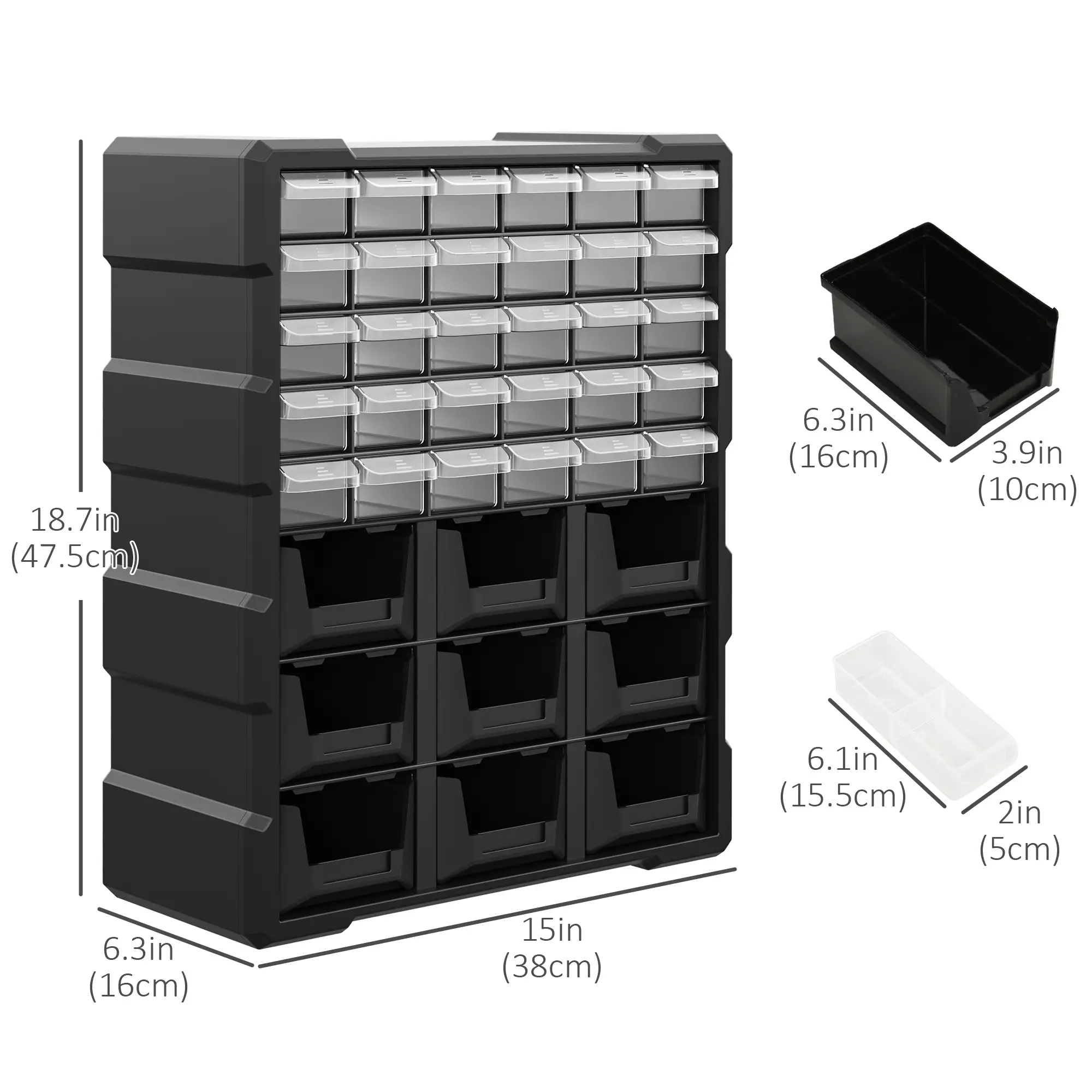 Plastic 39 Drawer Parts Organizer, Wall Mount Storage Cabinet, 2, Black - Image 3