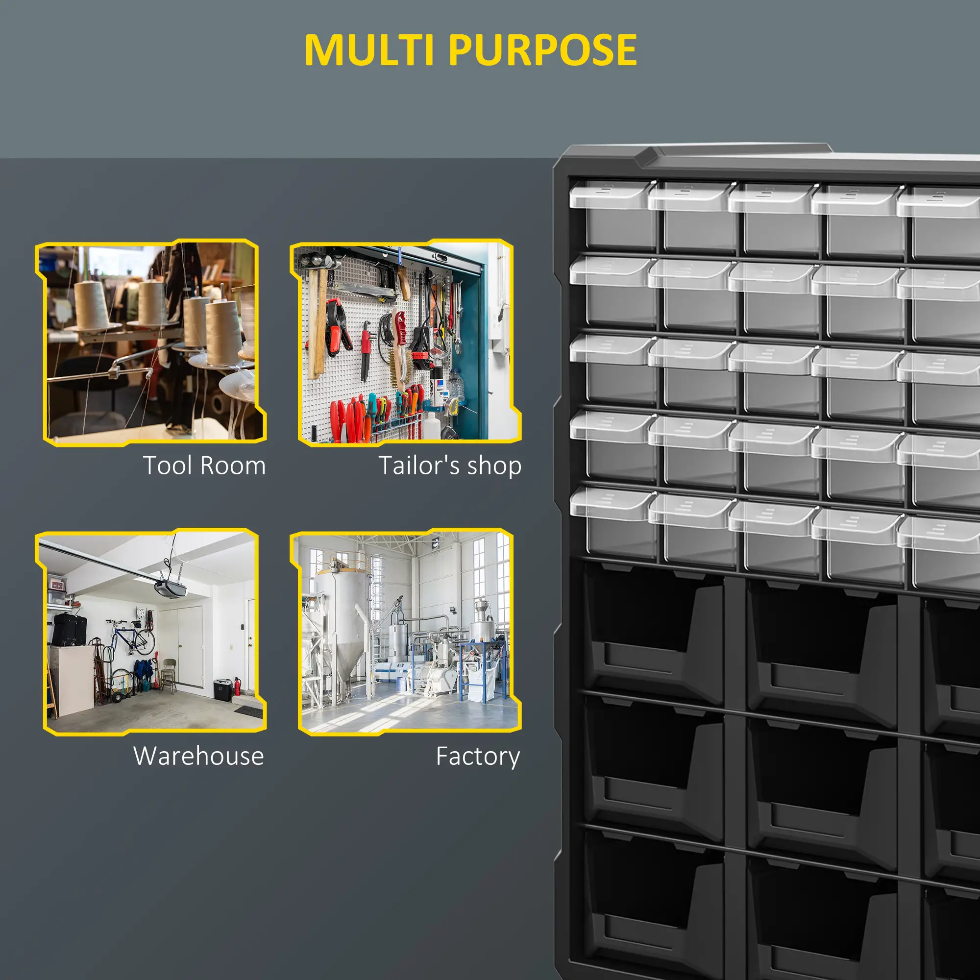 Plastic 39 Drawer Parts Organizer, Wall Mount Storage Cabinet, 2, Black - Image 5