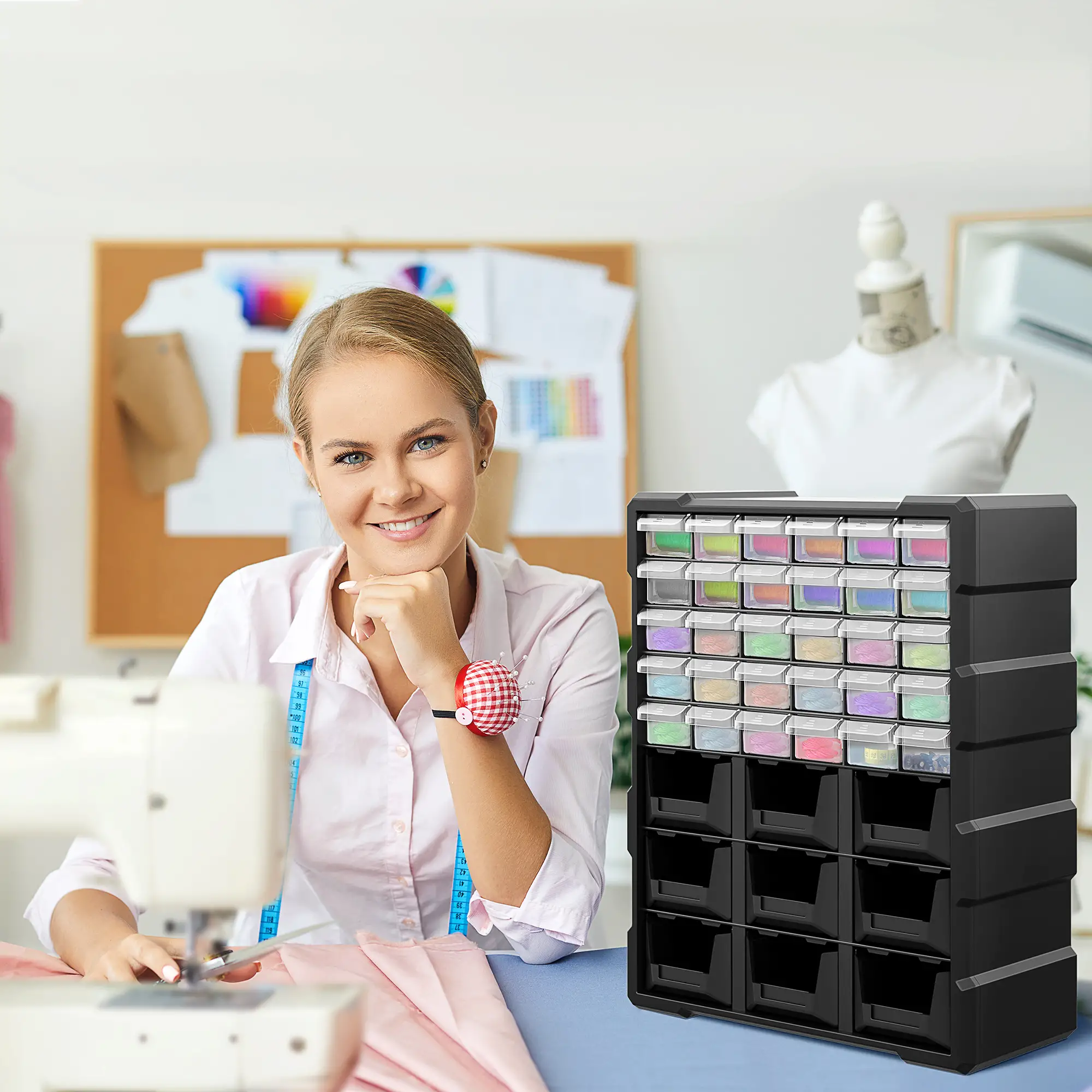 Plastic 39 Drawer Parts Organizer, Wall Mount Storage Cabinet, 2, Black - Image 9