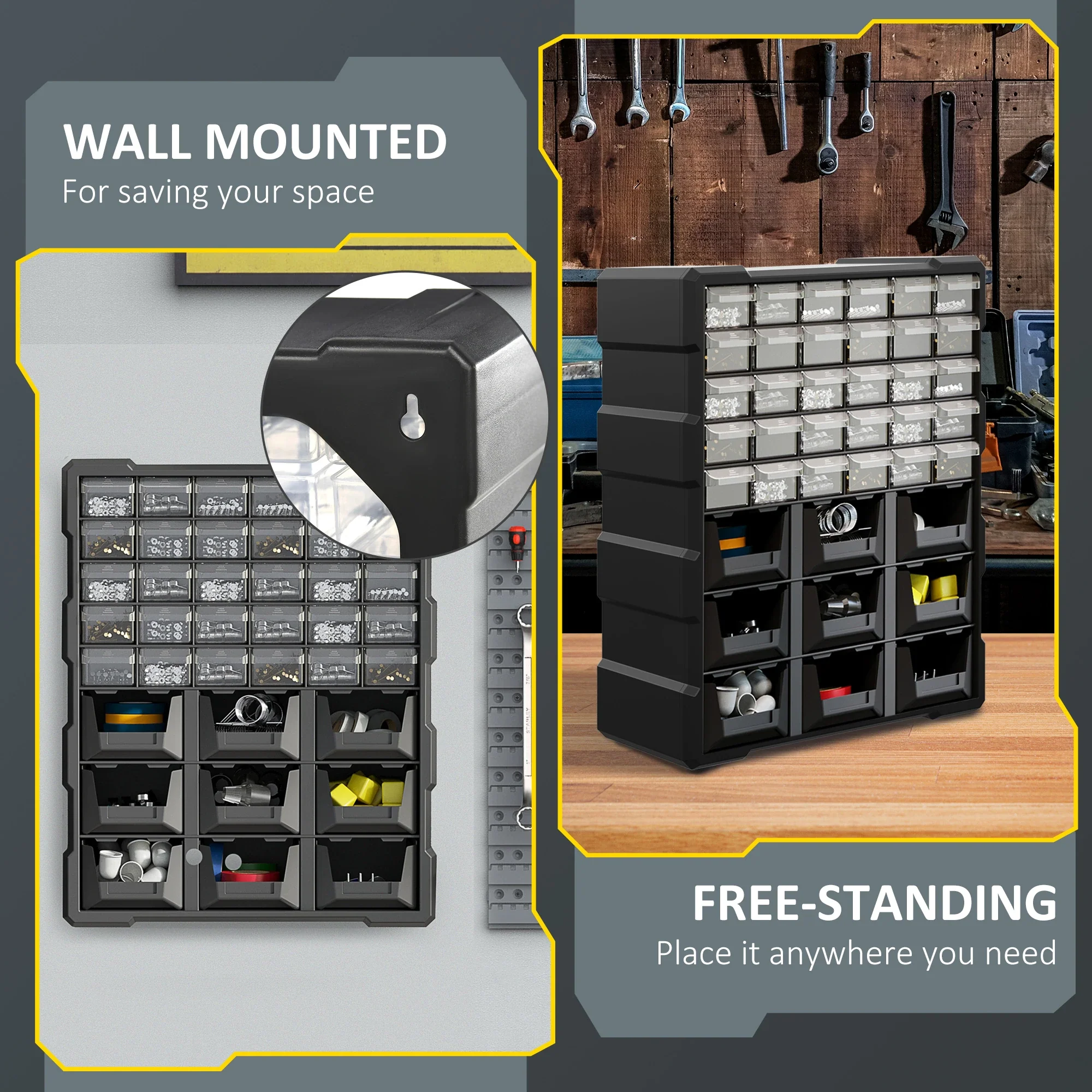 Plastic 39 Drawer Parts Organizer, Wall Mount Storage Cabinet, Black - Image 4