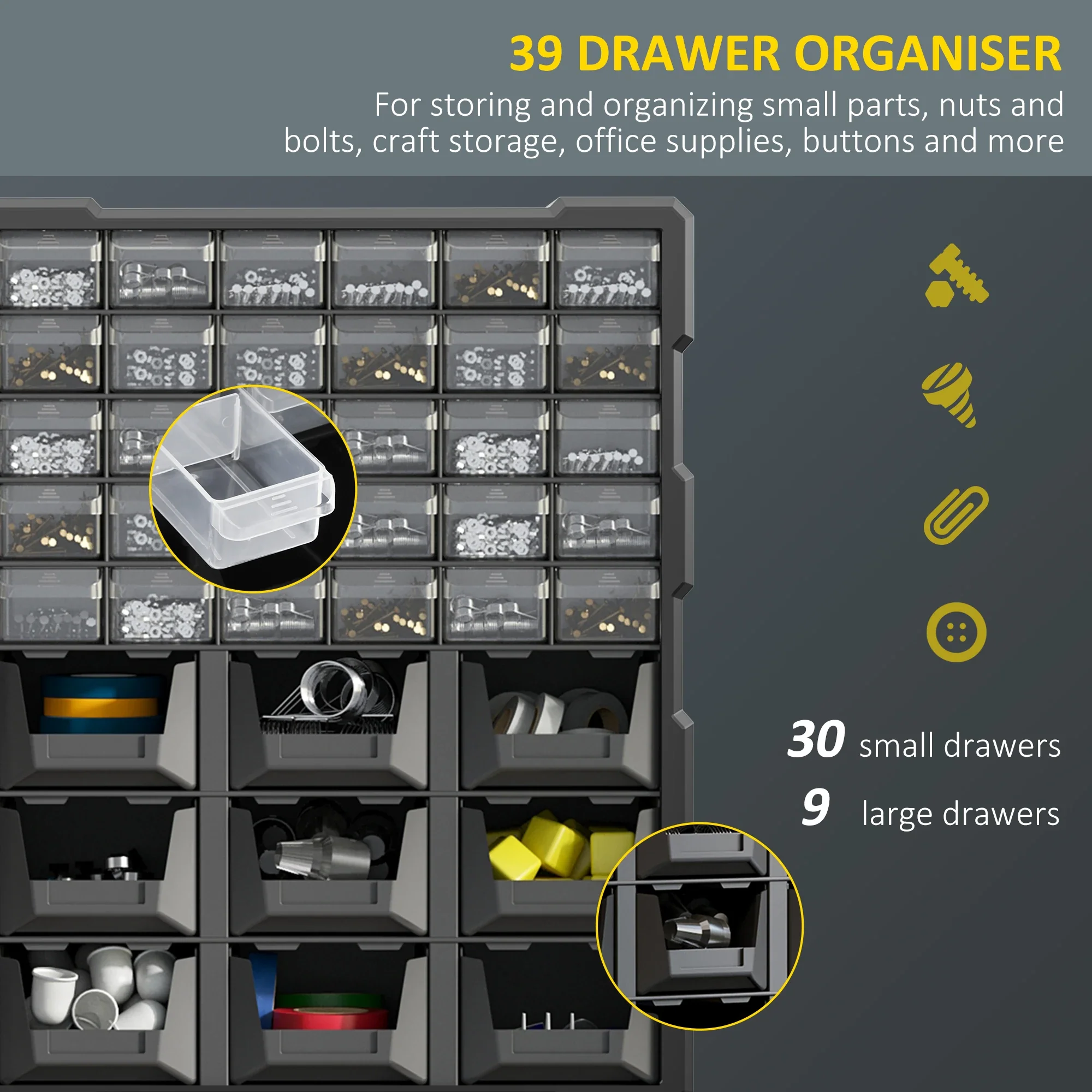 Plastic 39 Drawer Parts Organizer, Wall Mount Storage Cabinet, Black - Image 6