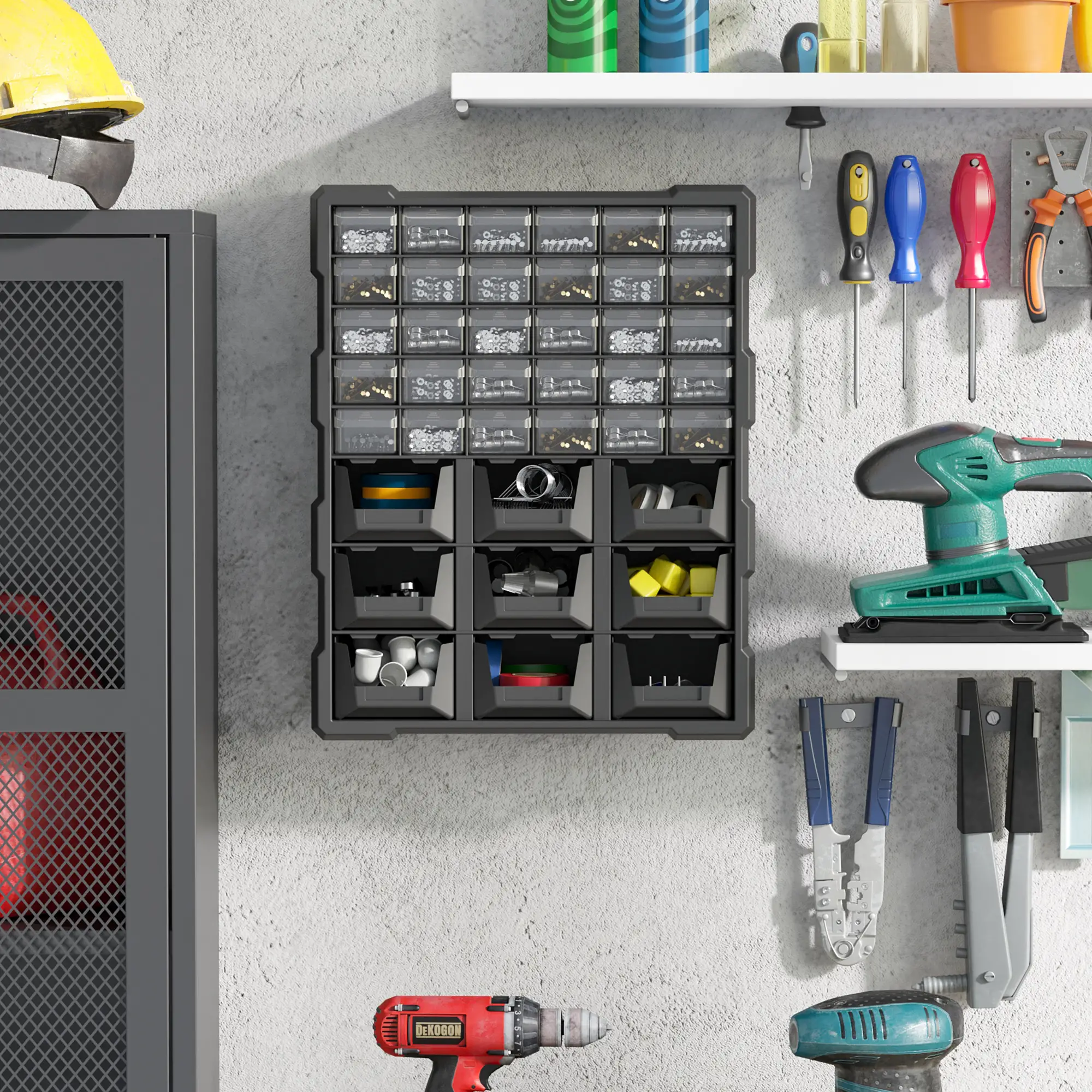 Plastic 39 Drawer Parts Organizer, Wall Mount Storage Cabinet, Black - Image 8