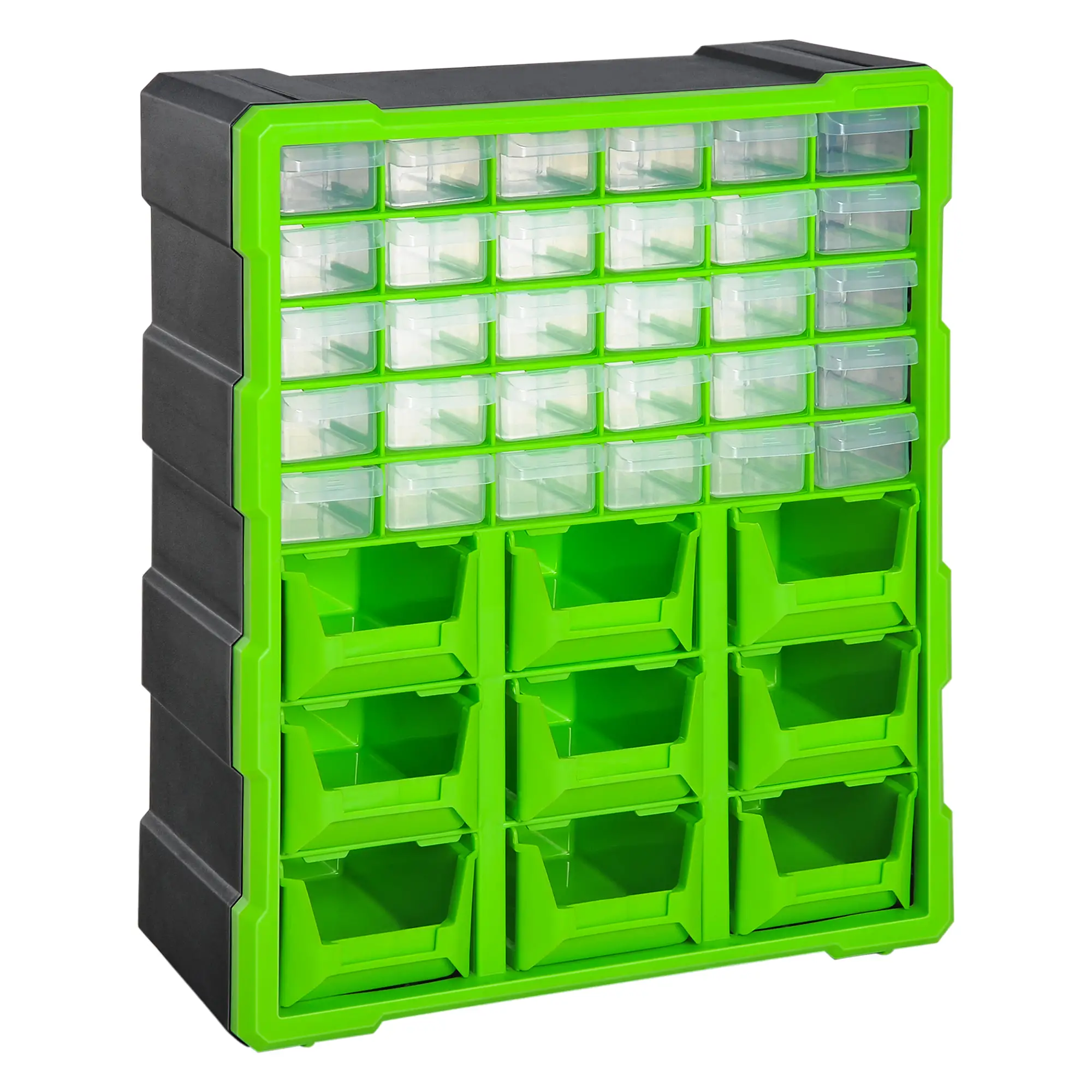 Plastic 39 Drawer Parts Organizer, Wall Mount Storage Cabinet, Green