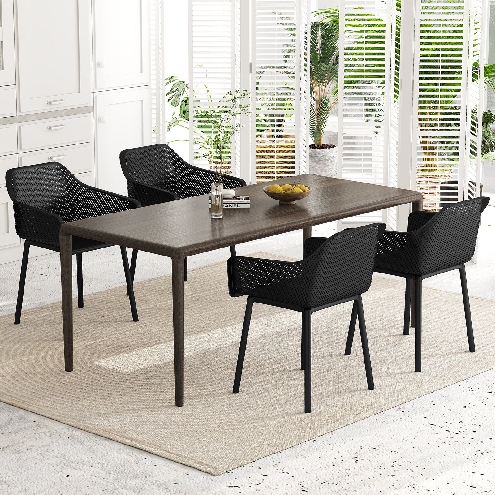 Plastic Dining Chairs Set Of 2, Kitchen Armchairs, Breathable Mesh Back, Black - Image 3