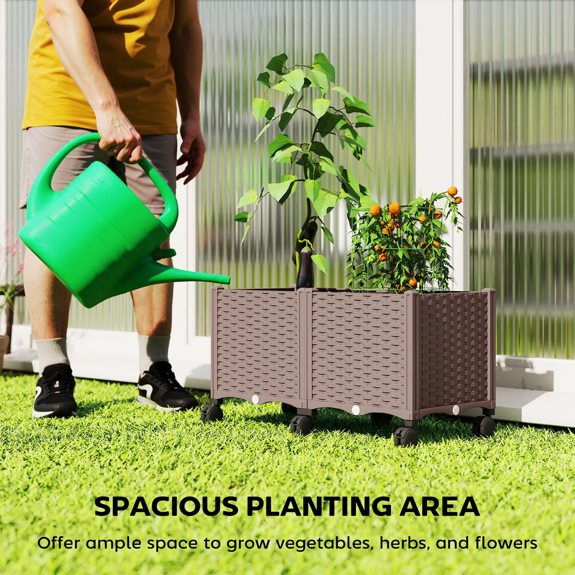 Plastic Raised Garden Bed, Self Watering Planter Box With Drainage Holes - Image 4