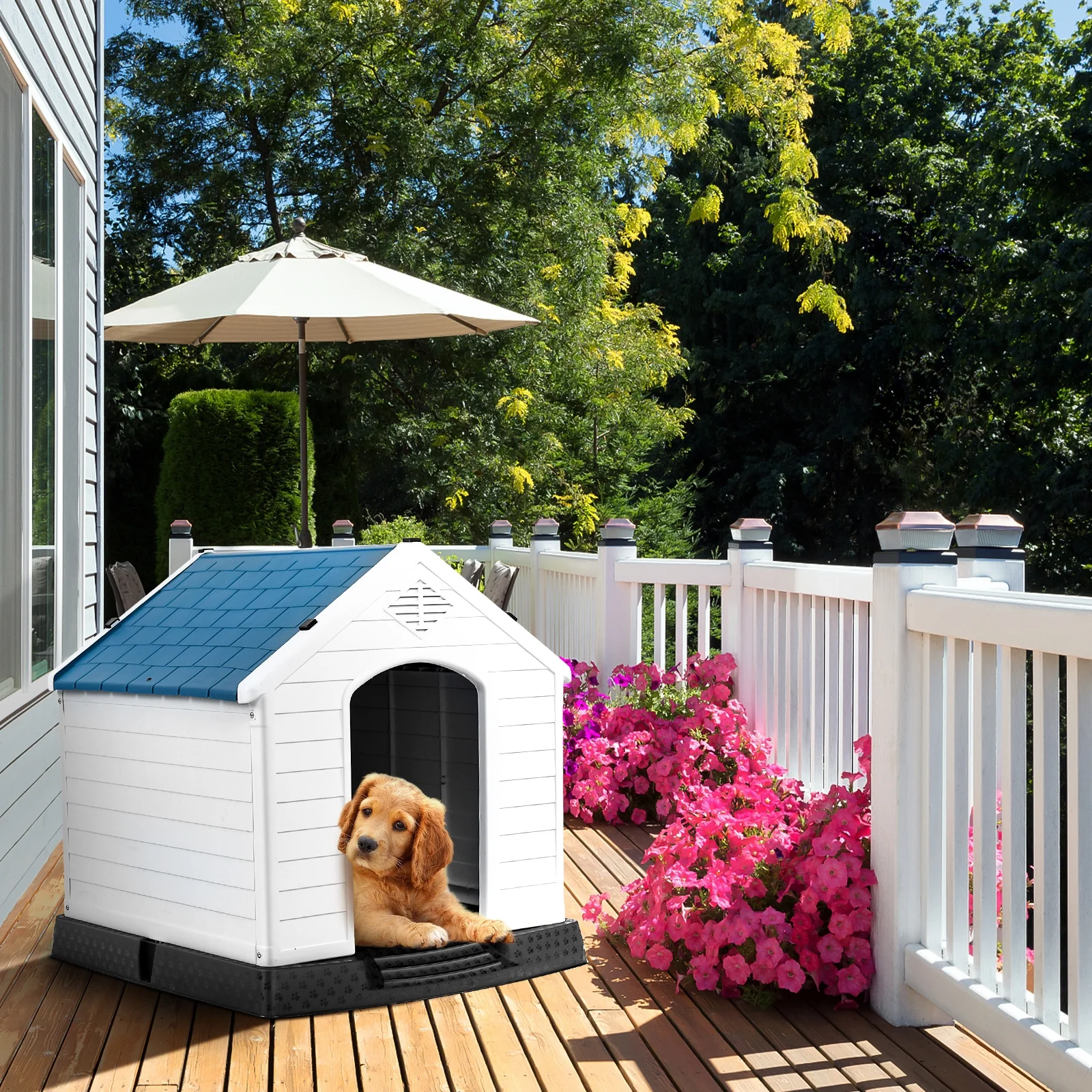 Plastic Waterproof Ventilated Pet Puppy House, Blue - Image 10
