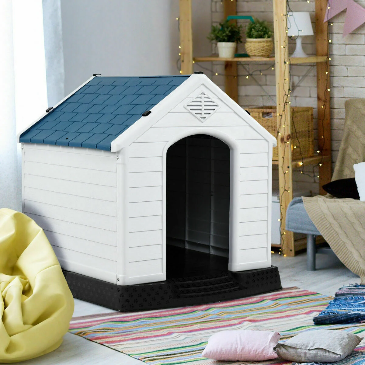 Plastic Waterproof Ventilated Pet Puppy House, Blue - Image 2