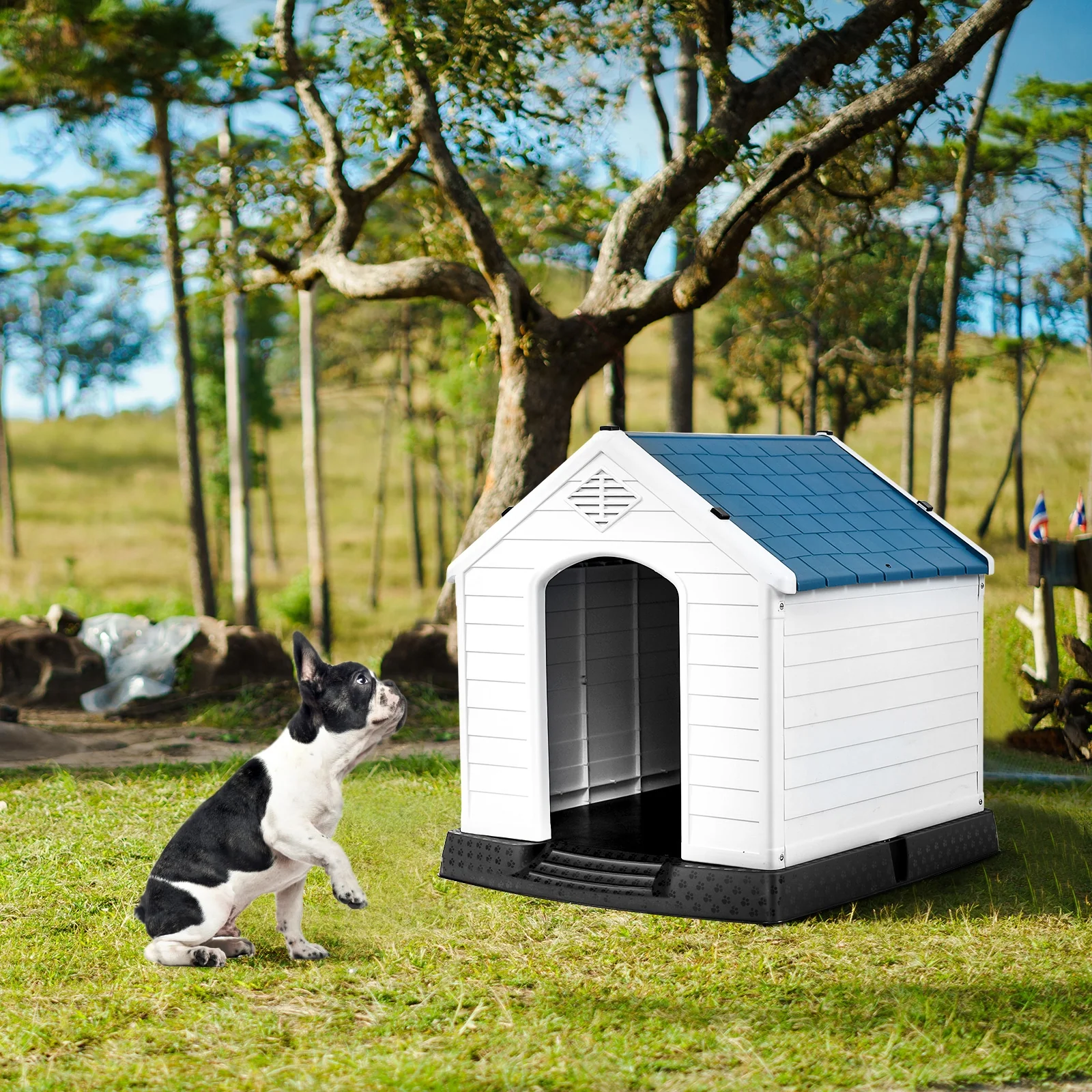 Plastic Waterproof Ventilated Pet Puppy House, Blue - Image 3